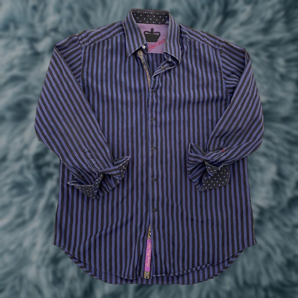Robert Graham VINTAGE Robert Graham Button-Up Shirt Adult Medium Blue Striped Flip Cuff Long Sleeve Mens Size US M / EU 48-50 / 2 - 1 Thumbnail
