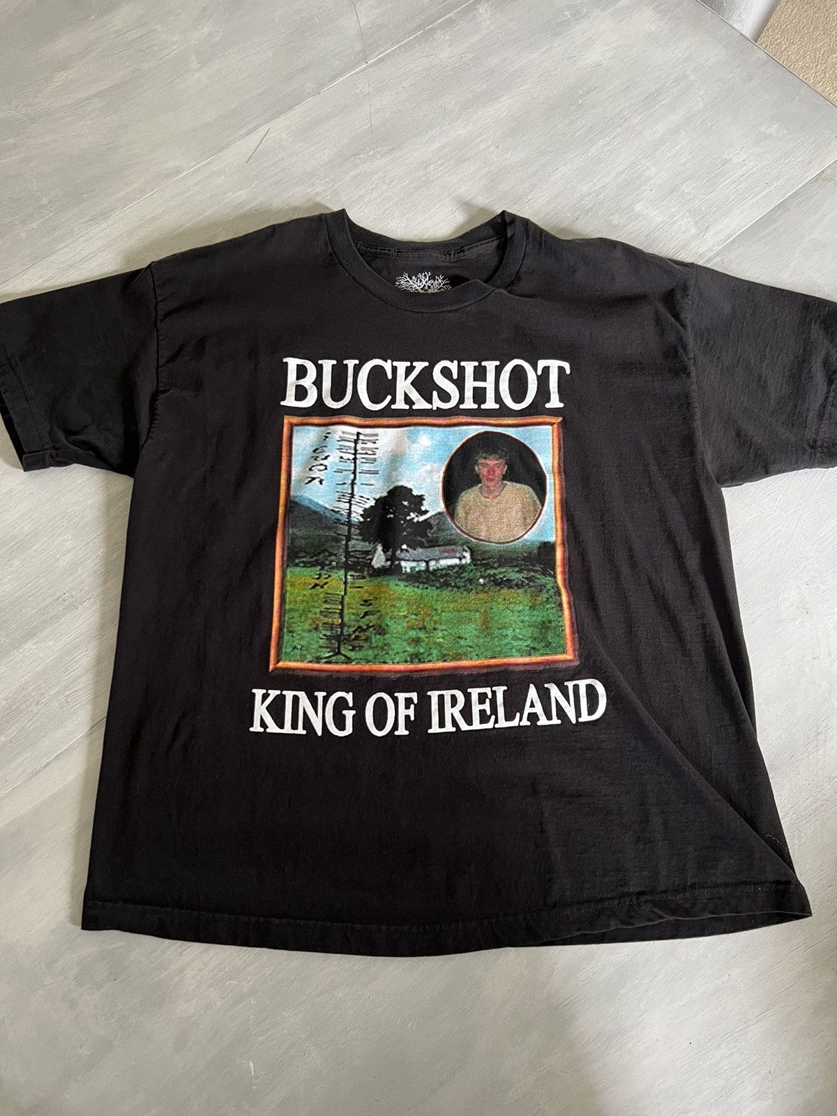 image of Drain Gang x Haunted Mound Buckshot King Of Ireland Shirt in Black, Men's (Size XL)