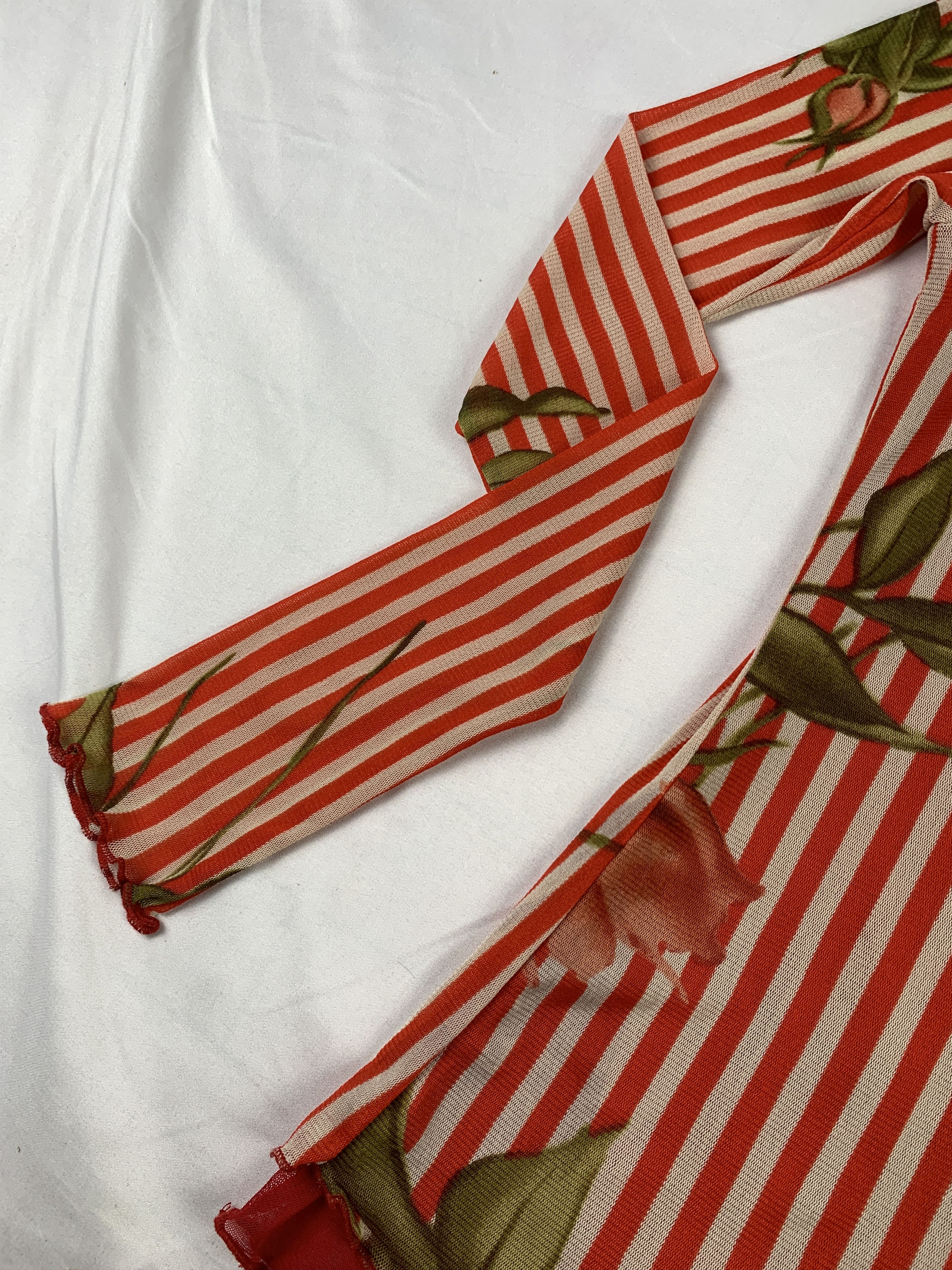 Japanese Brand Gil Italy Flower Stripes Mesh Top (M) Size M / US 6-8 / IT 42-44 - 5 Thumbnail