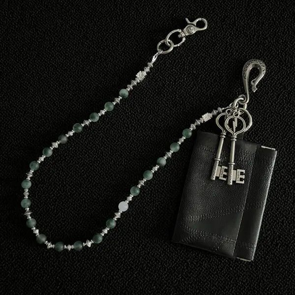 Jewelry Black Leather Wallet with Beaded Chain and Key Charm Size ONE SIZE - 2 Thumbnail