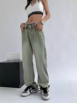 Jean Green Boyfriend Jeans w Pockets Vintage-Style Size 28" / US 6 / IT 42 - 1 Thumbnail