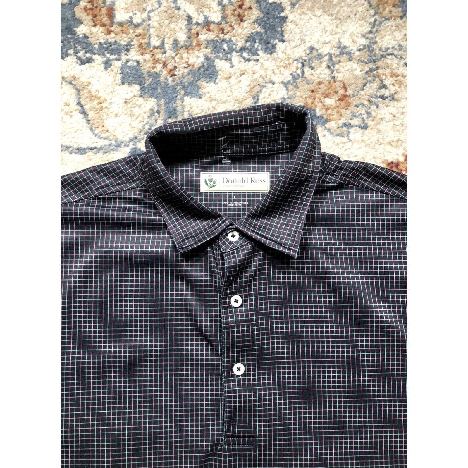 Vintage Donald Ross Polo Shirt Mens L Black Check Golf Performance Short Sleeve Size US L / EU 52-54 / 3 - 2 Thumbnail