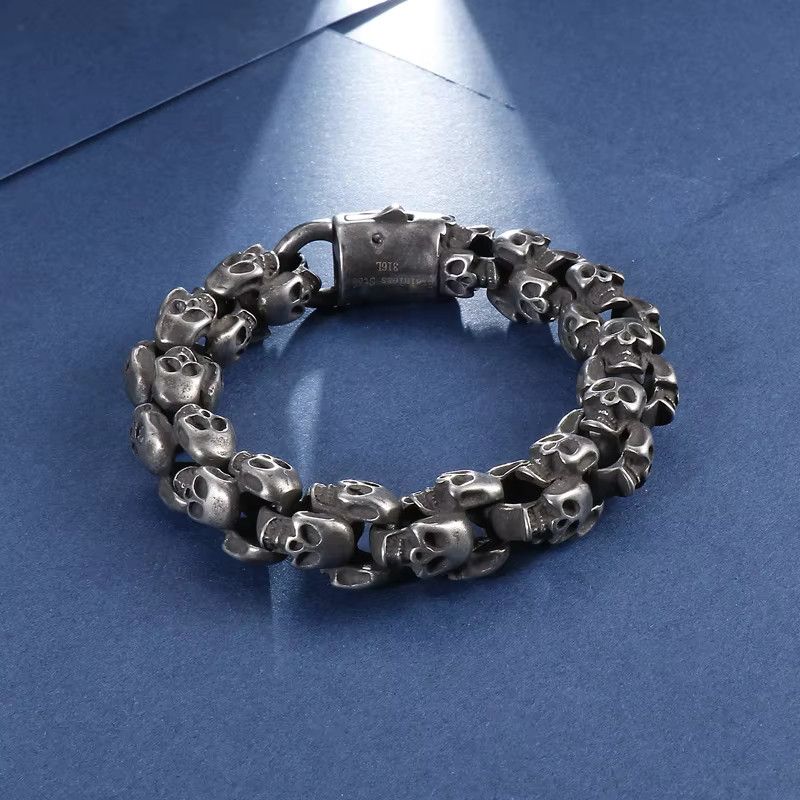 Jewelry 12mm Evil Ghost Head Skull Chain Bracelet Size ONE SIZE - 4 Thumbnail