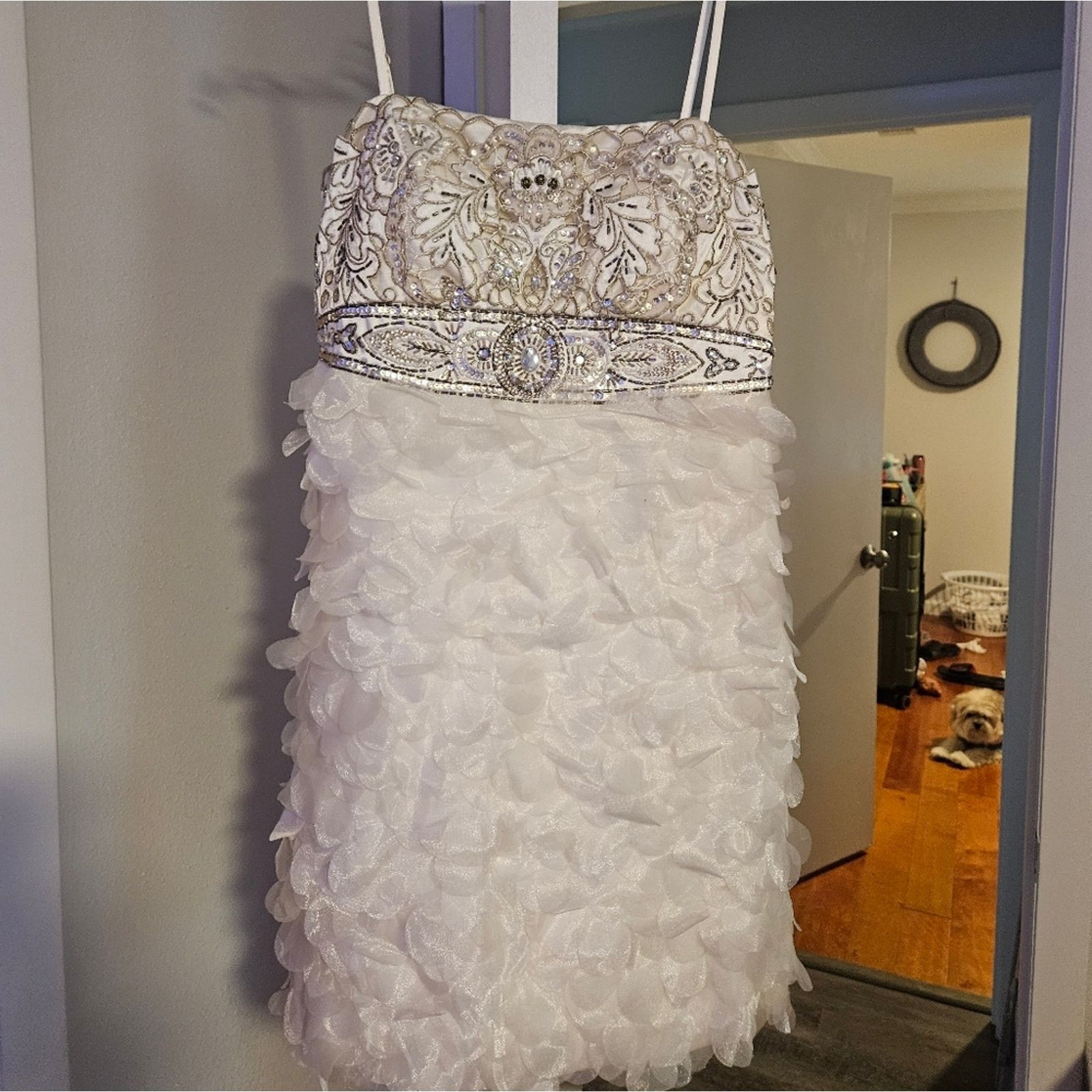 Vera Wang Elegant Vera Wang White Floral Dress Size L / US 10 / IT 46 - 1 Thumbnail