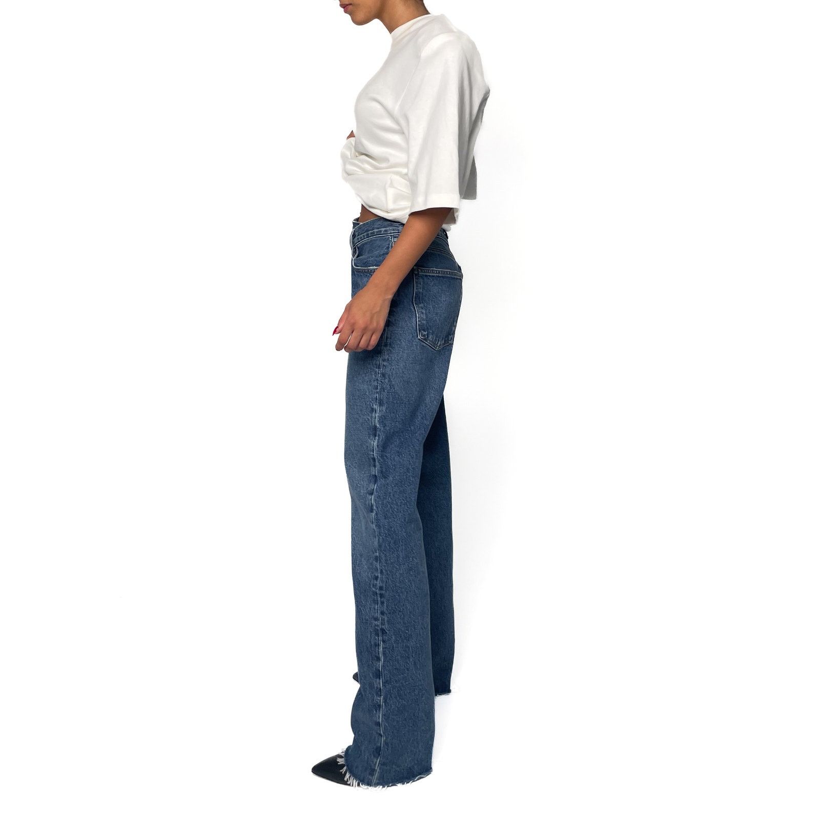 Agolde Blue Asymmetrical Denim Jeans With Raw Hem Size 27" / US 4 / IT 40 - 3 Thumbnail