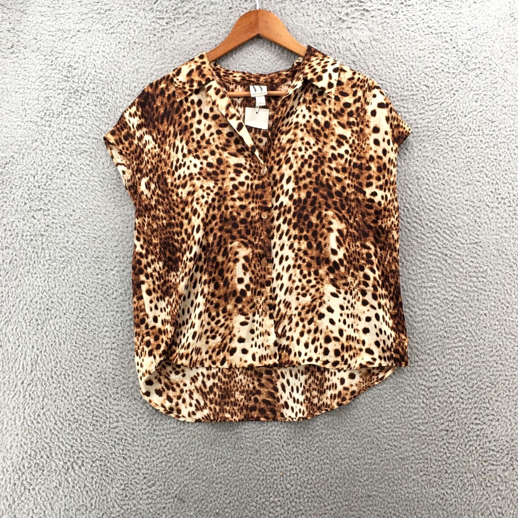 Joe Browns Worthington Button Up Shirt Womens Small Brown Short Cap Sleeve Animal Print NEW Size S / US 4 / IT 40 - 2 Thumbnail