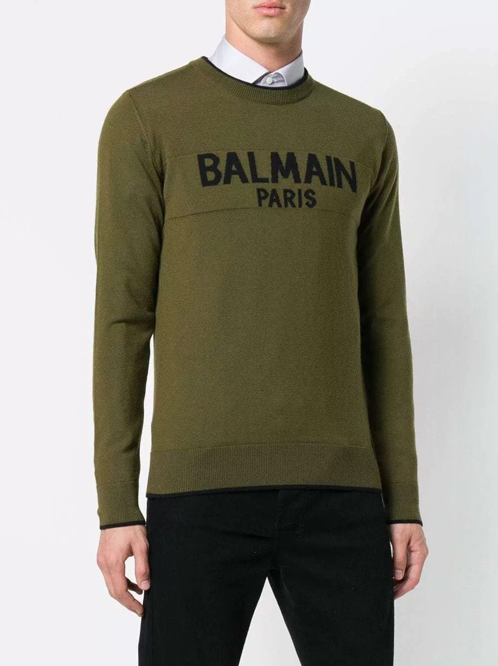 Balmain balmain wool knit sweater in army green Size US XL / EU 56 / 4 - 1 Preview