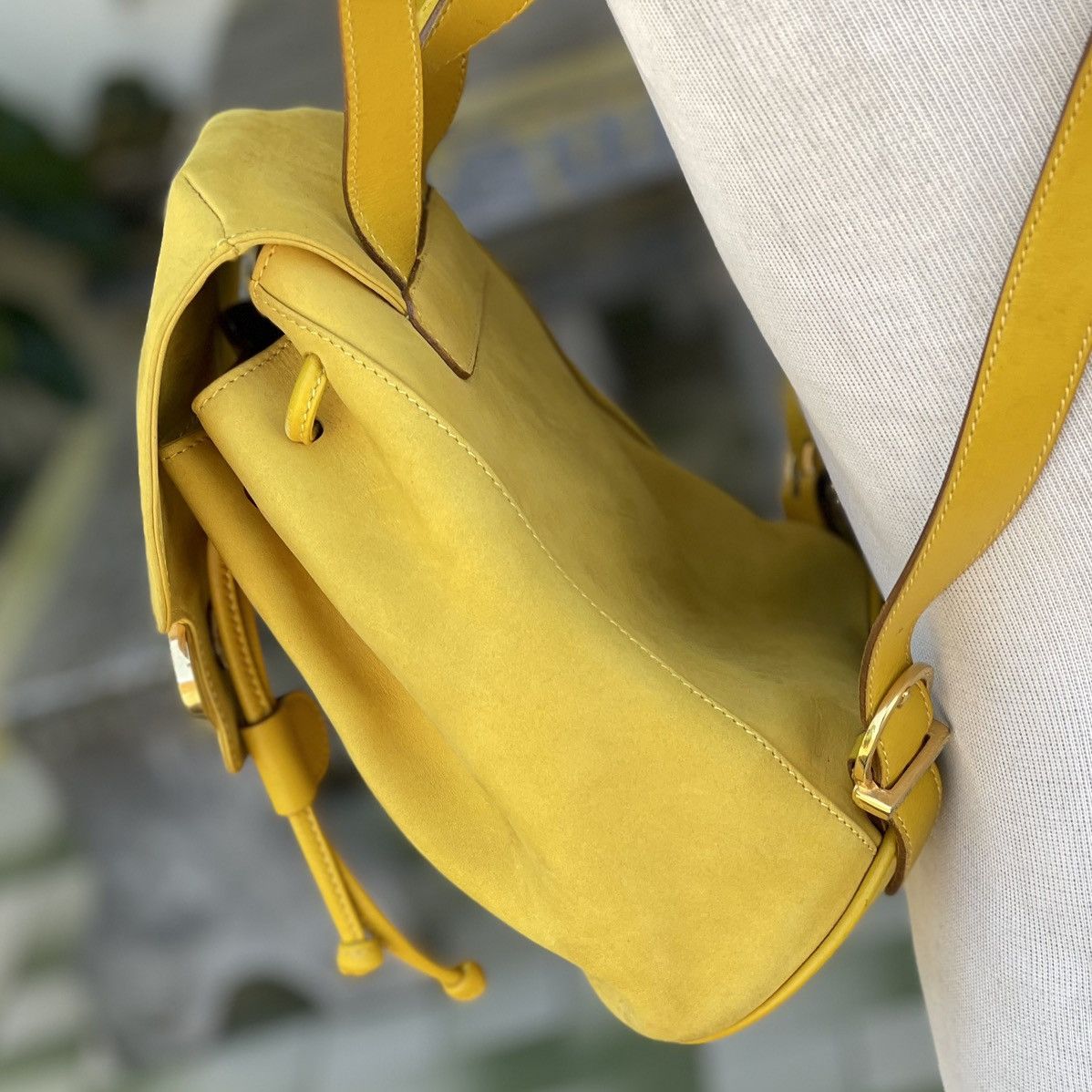 Salvatore Ferragamo Salvatore Ferragamo Yellow Suede Gancini Backpack Size ONE SIZE - 3 Thumbnail