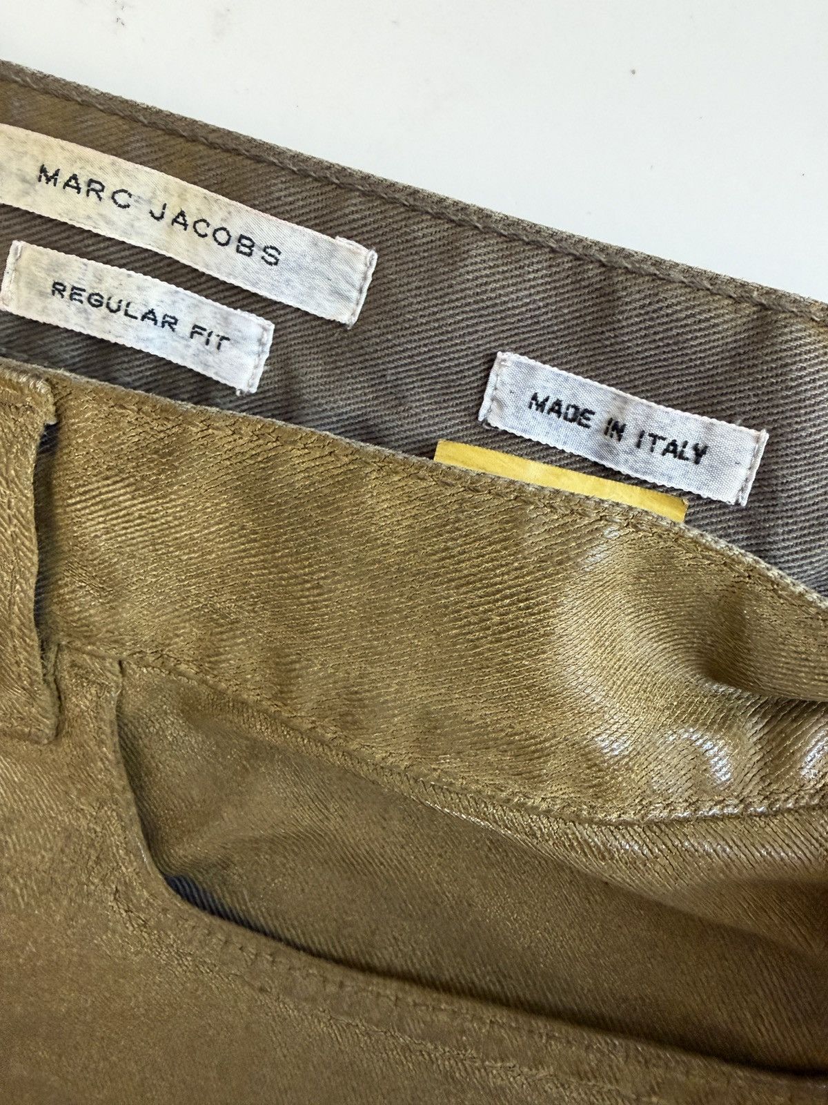 Marc Jacobs Marc Jacobs COLLECTION Waxed Cotton Distressed Gold Jeans Size US 34 / EU 50 - 3 Thumbnail