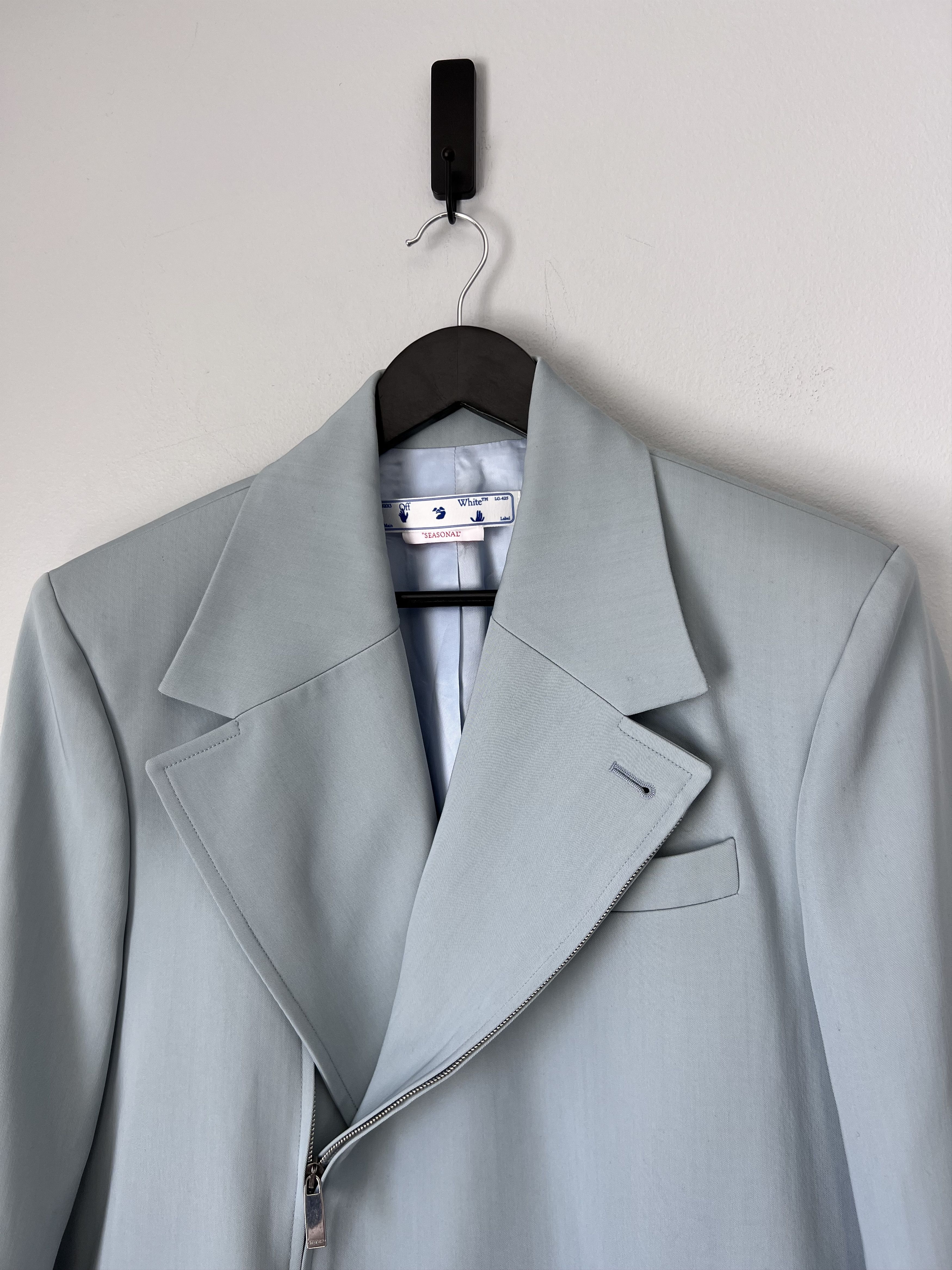 Off-White Off White Embroidered Double Wool Skate Zip Coat in Blue Size US M / EU 48-50 / 2 - 2 Thumbnail