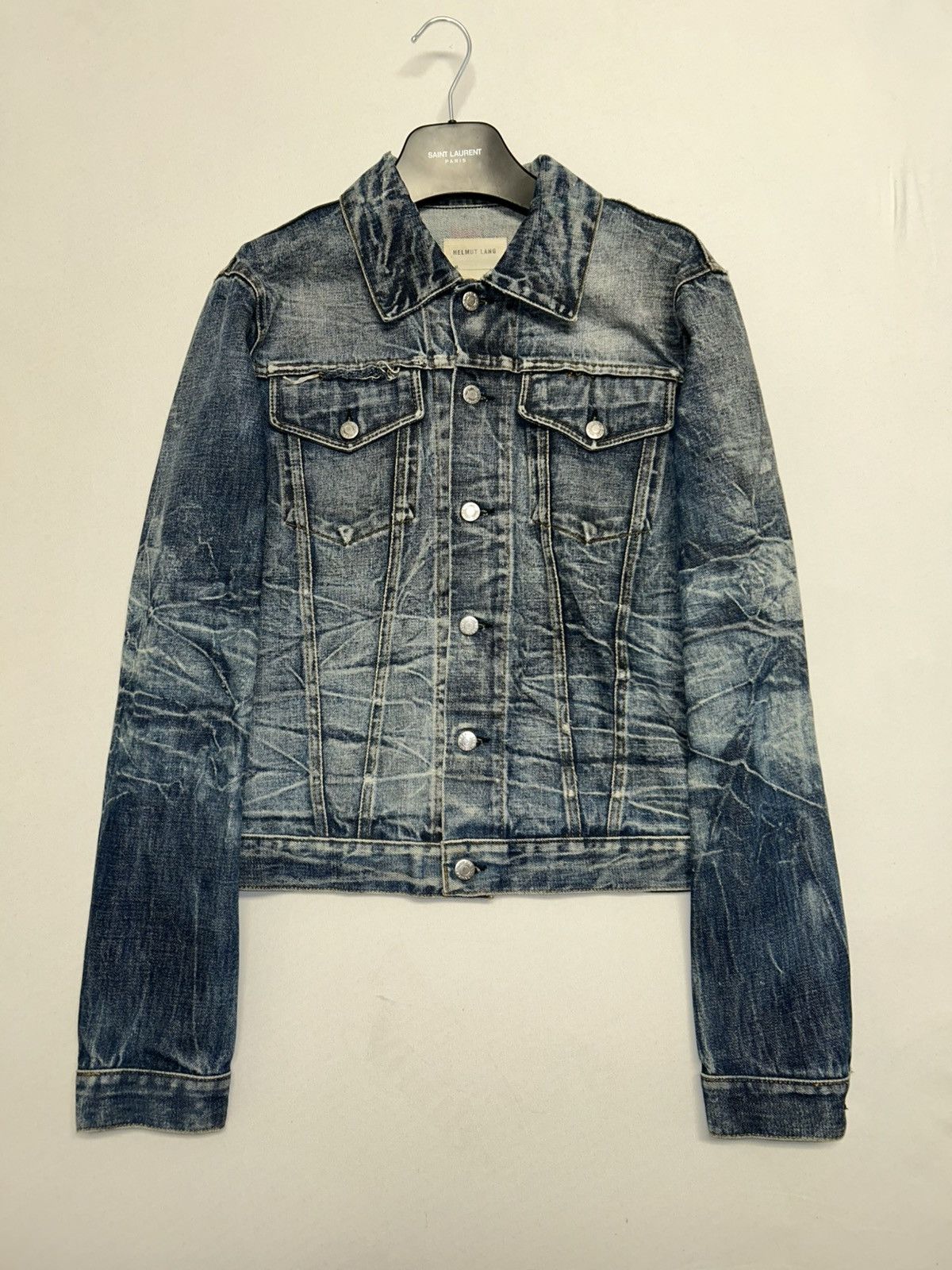 Helmut Lang 2004 Marble Wash Broken Denim Jacket Size US M / EU 48-50 / 2 - 12 Thumbnail