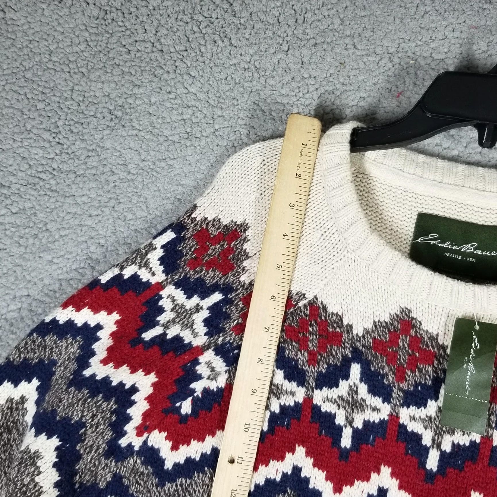 Eddie Bauer Eddie Bauer Fair Isle Sweater Mens XL Gray Knit Raglan Crewneck Wool Blend Size US XL / EU 56 / 4 - 5 Thumbnail