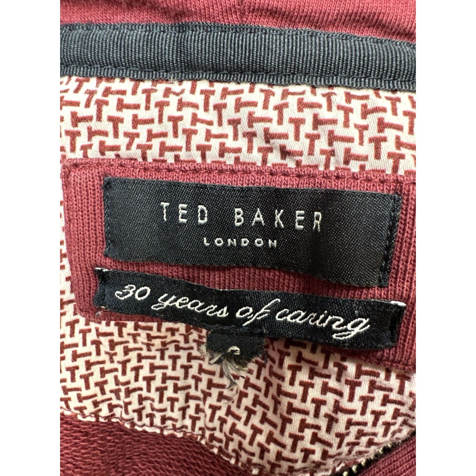 Ted Baker Ted Baker London Men's Burgundy Hoodie Spellout Full Zip Activewear Jacket L Red Size US L / EU 52-54 / 3 - 6 Thumbnail