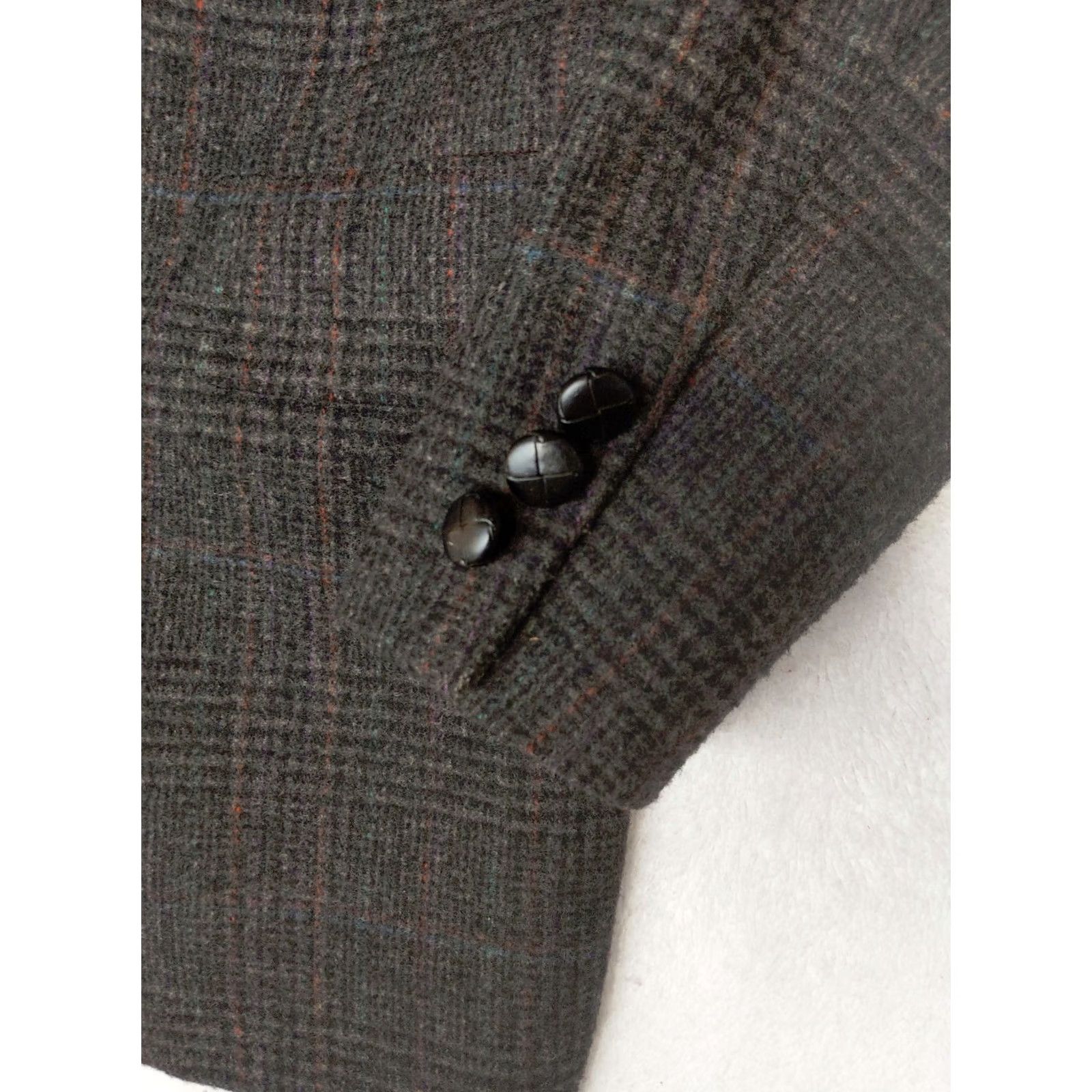 Vintage Adams Row Richman Mens Blazer Jacket 40R Gray Glen Check Tweed Wool Sport Coat Notch Lapel 2 Button Three-Button Casual Formal Mens Summer Fall Winter Size 40R - 2 Thumbnail