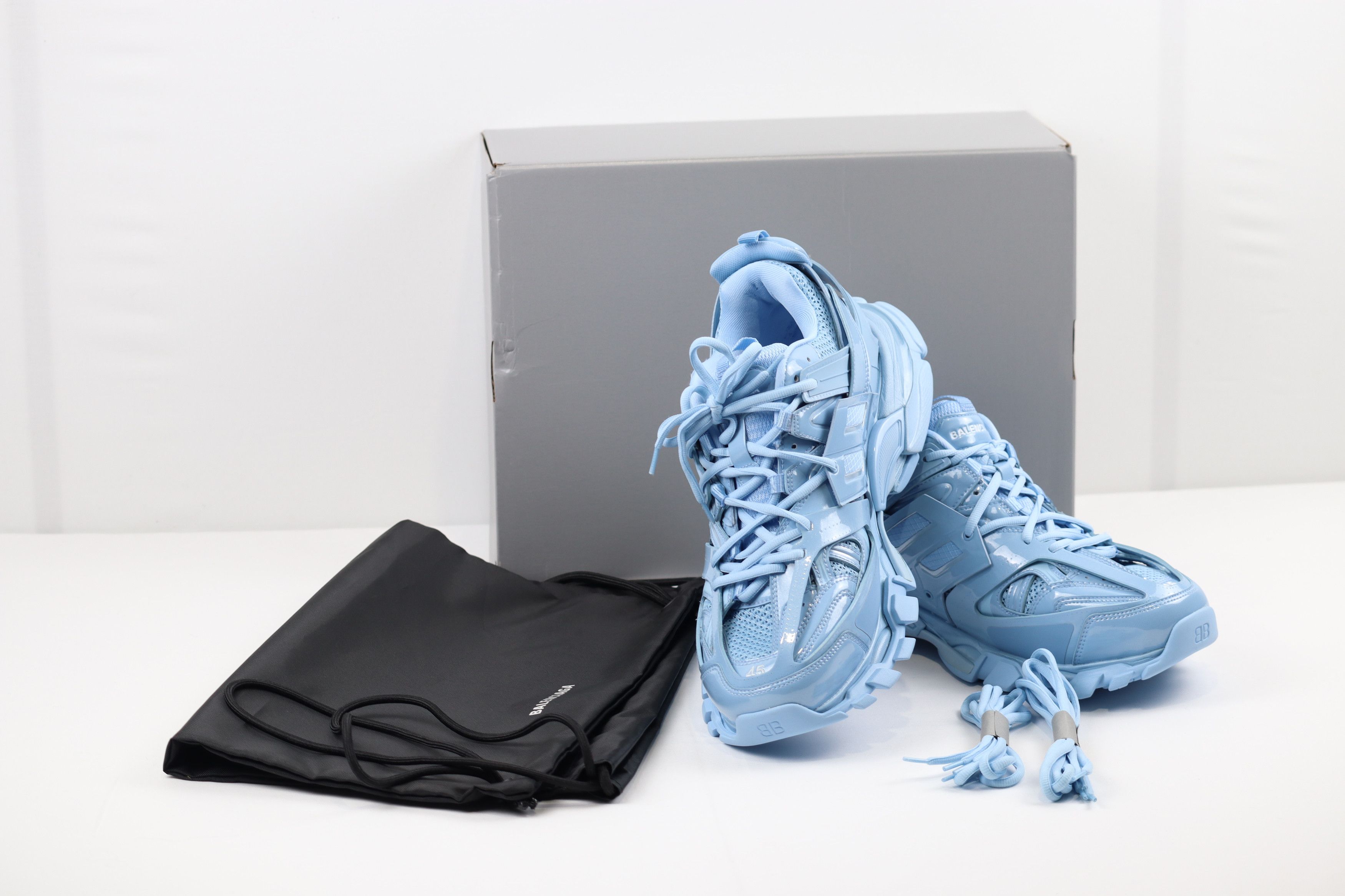 Balenciaga o1rshd10124 Metal Mesh Rubber Track Sneaker in Light Blue Size US 12 / EU 45 - 8 Thumbnail