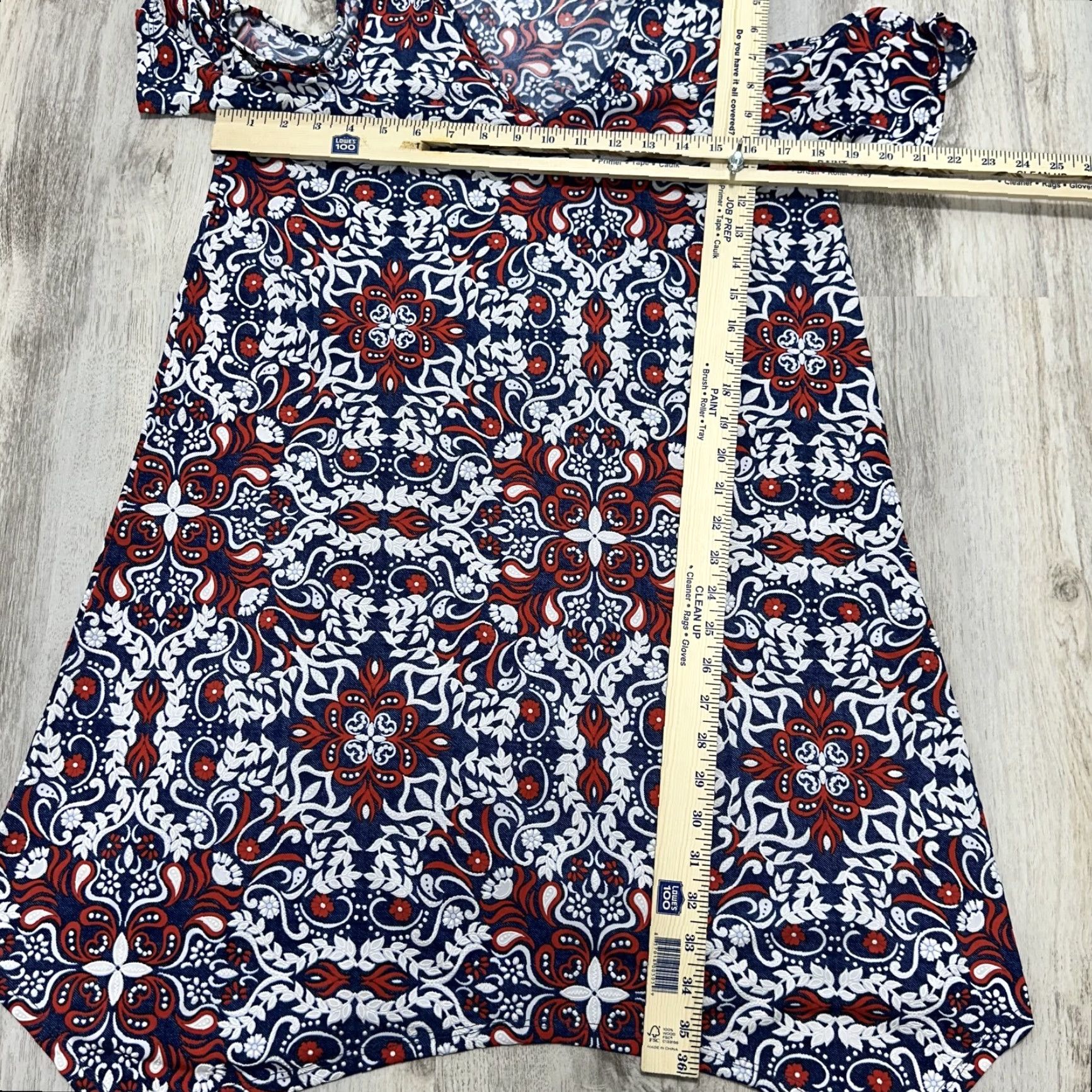 Vintage SJS Red White Blue Mosaic Print Asymmetric Trapeze Mini Dress Open Shoulder Sz S Womens Dress Size S / US 4 / IT 40 - 2 Thumbnail
