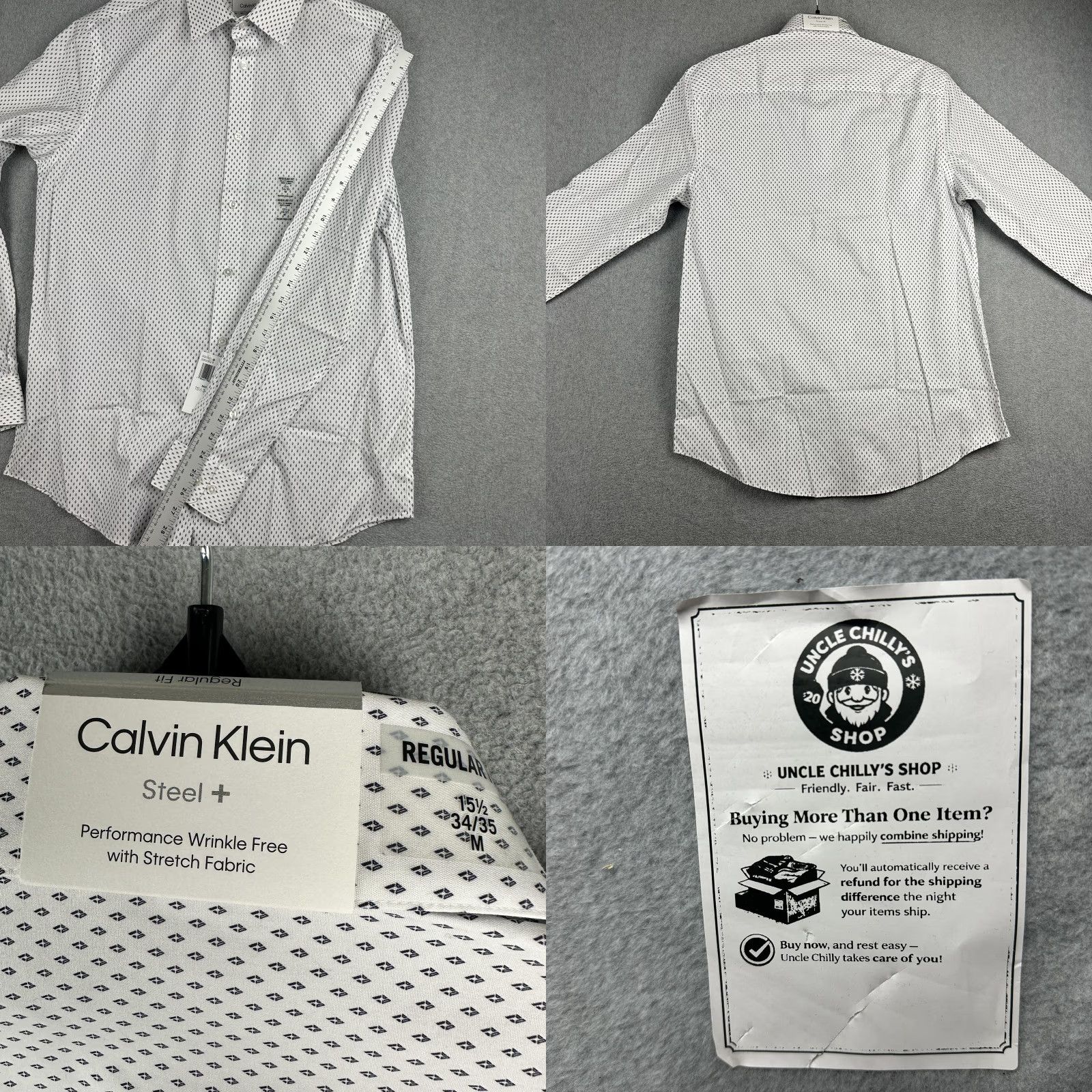 Calvin Klein Calvin Klein Shirt Men M 15.5 34/35 White Navy Geometric Regular Fit Stretch Non-Iron NWT Dress Shirt Size US M / EU 48-50 / 2 - 8 Thumbnail
