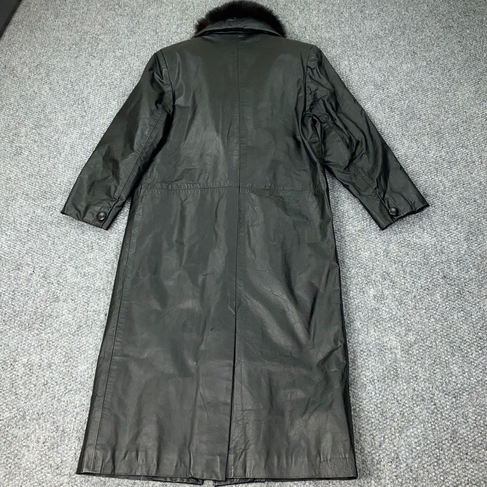 Vintage VINTAGE Marvin Richards Leather Coat Womens Small Black Fox Fur Trim Long Overcoat Designer Size S / US 4 / IT 40 - 6 Thumbnail