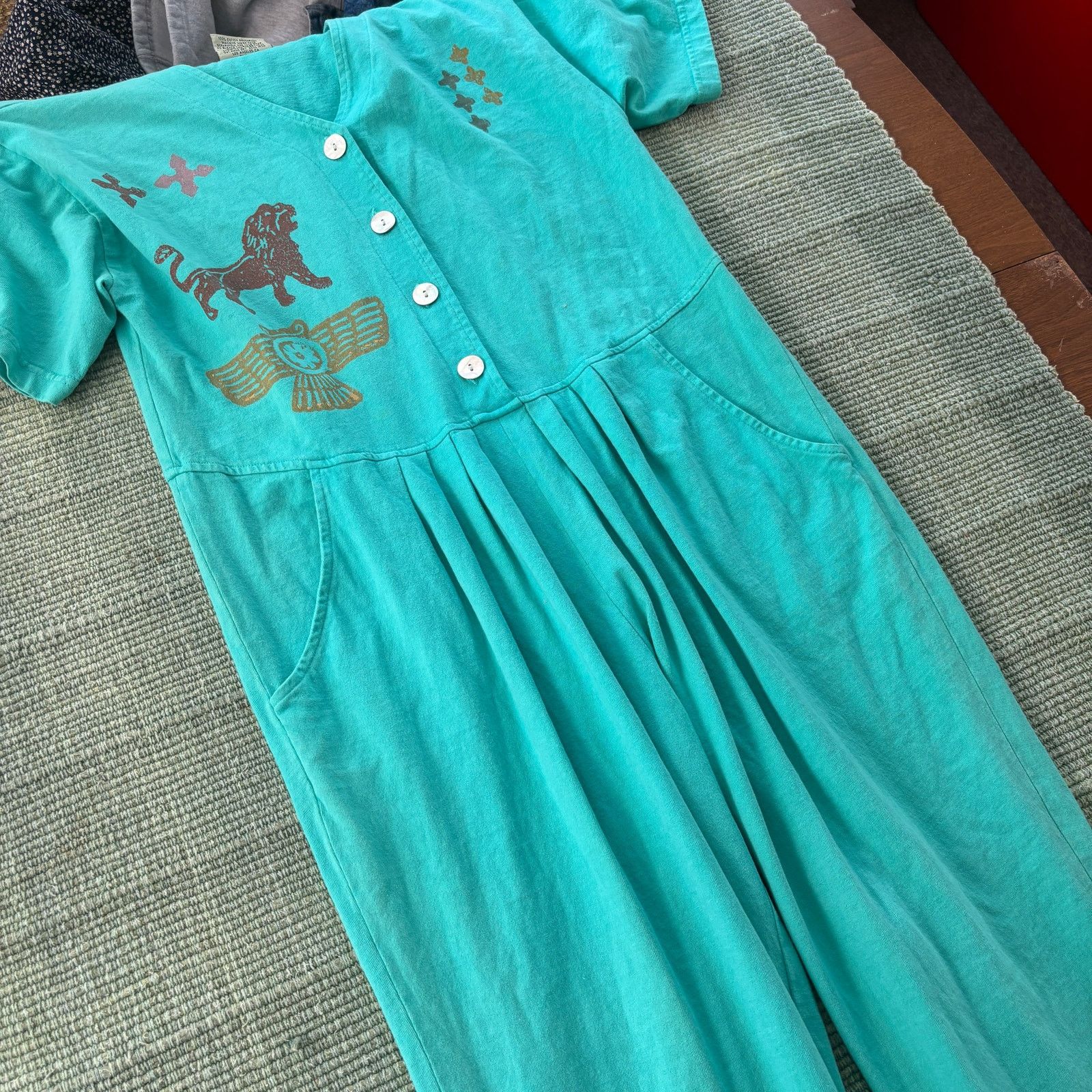 Vintage Vintage 80s 90s Blue Cactus Teal Women's Jumpsuit/Romper Size 28" / US 6 / IT 42 - 5 Thumbnail