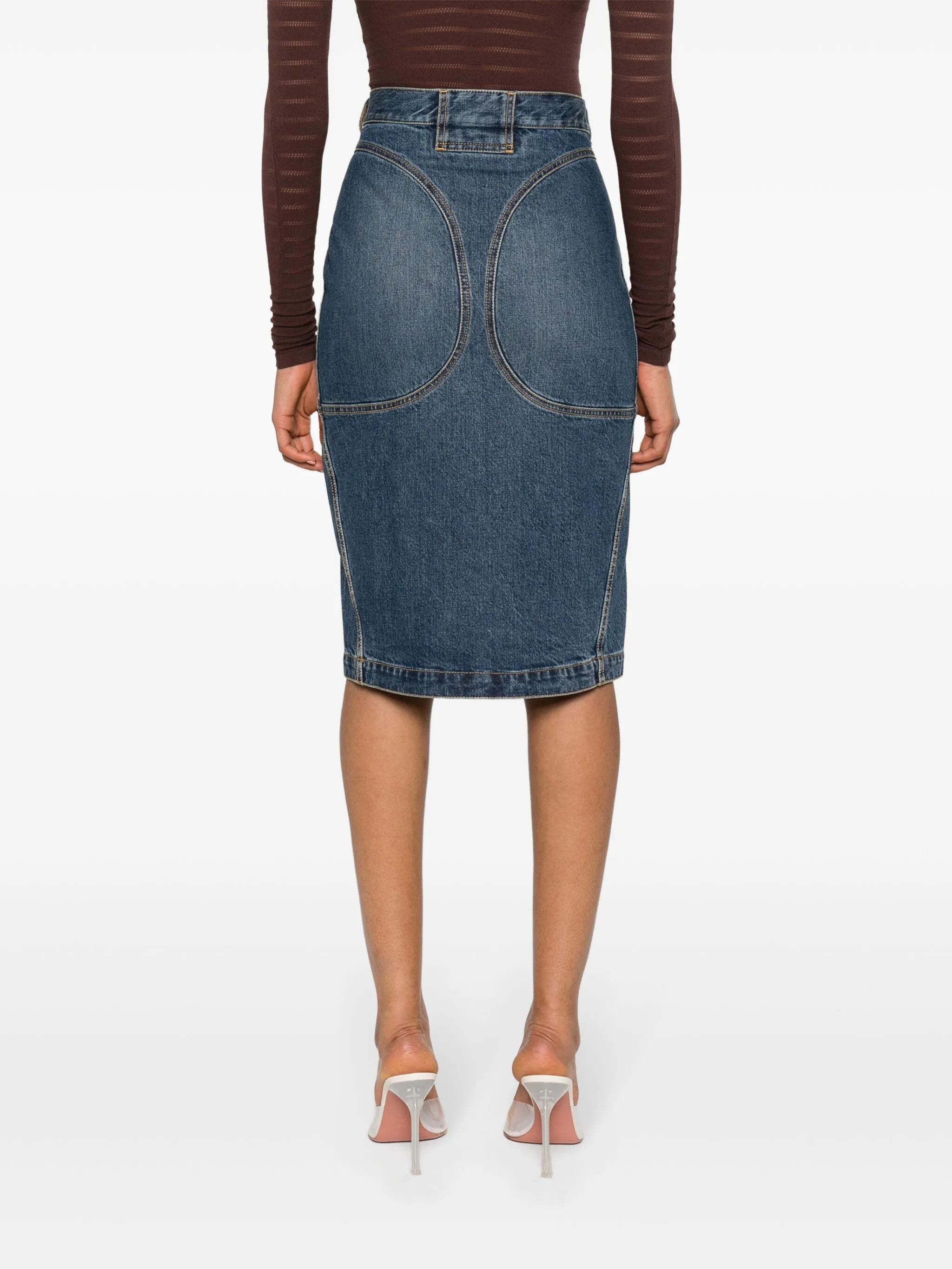 Alaia o1s22i1n0225 Denim Midi Skirt in Blue Size 26" / US 2 / IT 38 - 4 Thumbnail