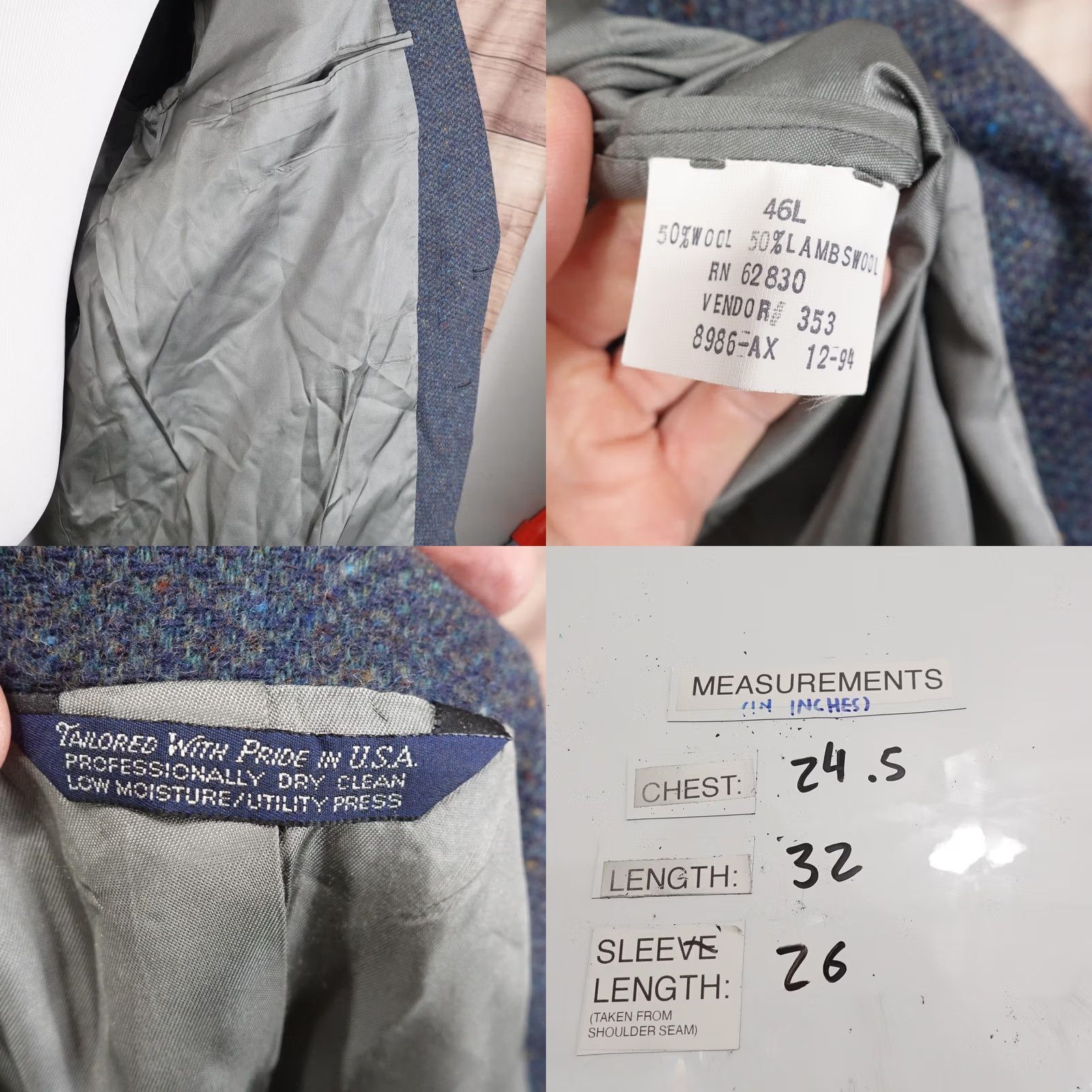 Lands' End VINTAGE Lands' End Jacket Mens 46 Blue Sport Coat 46L Wool Herringbone Tweed USA Size US S / EU 44-46 / 1 - 8 Thumbnail