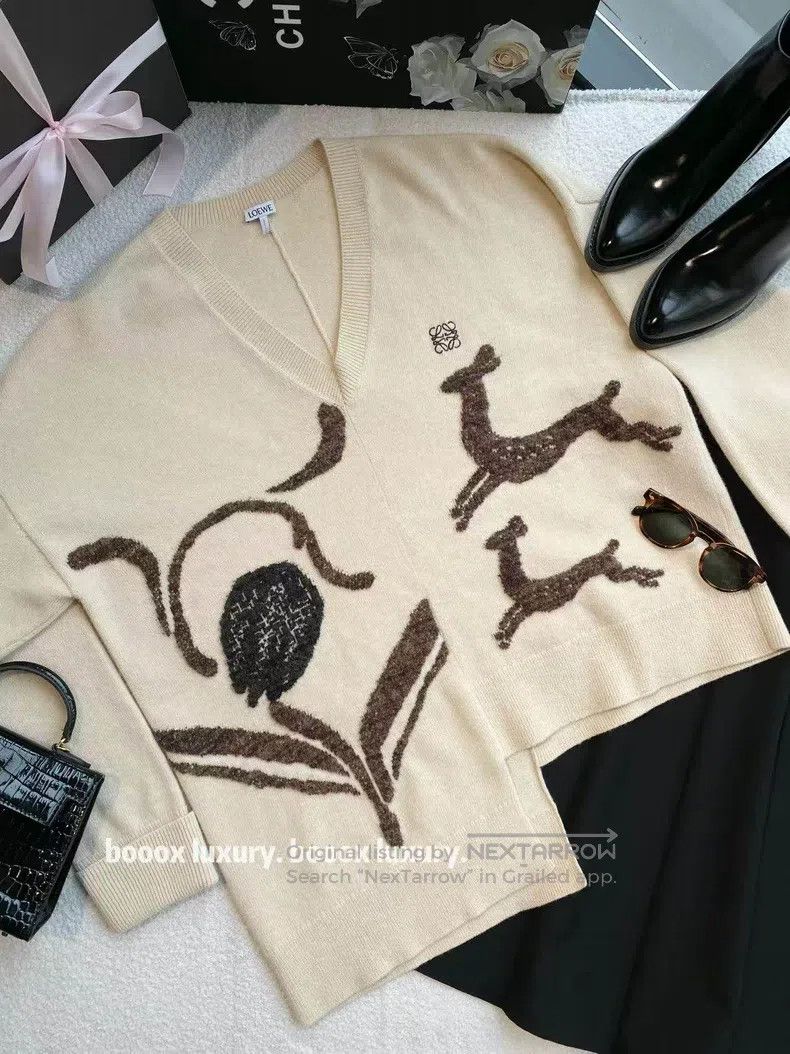Loewe Wool Deer Logo Embroidered Knitted Sweater