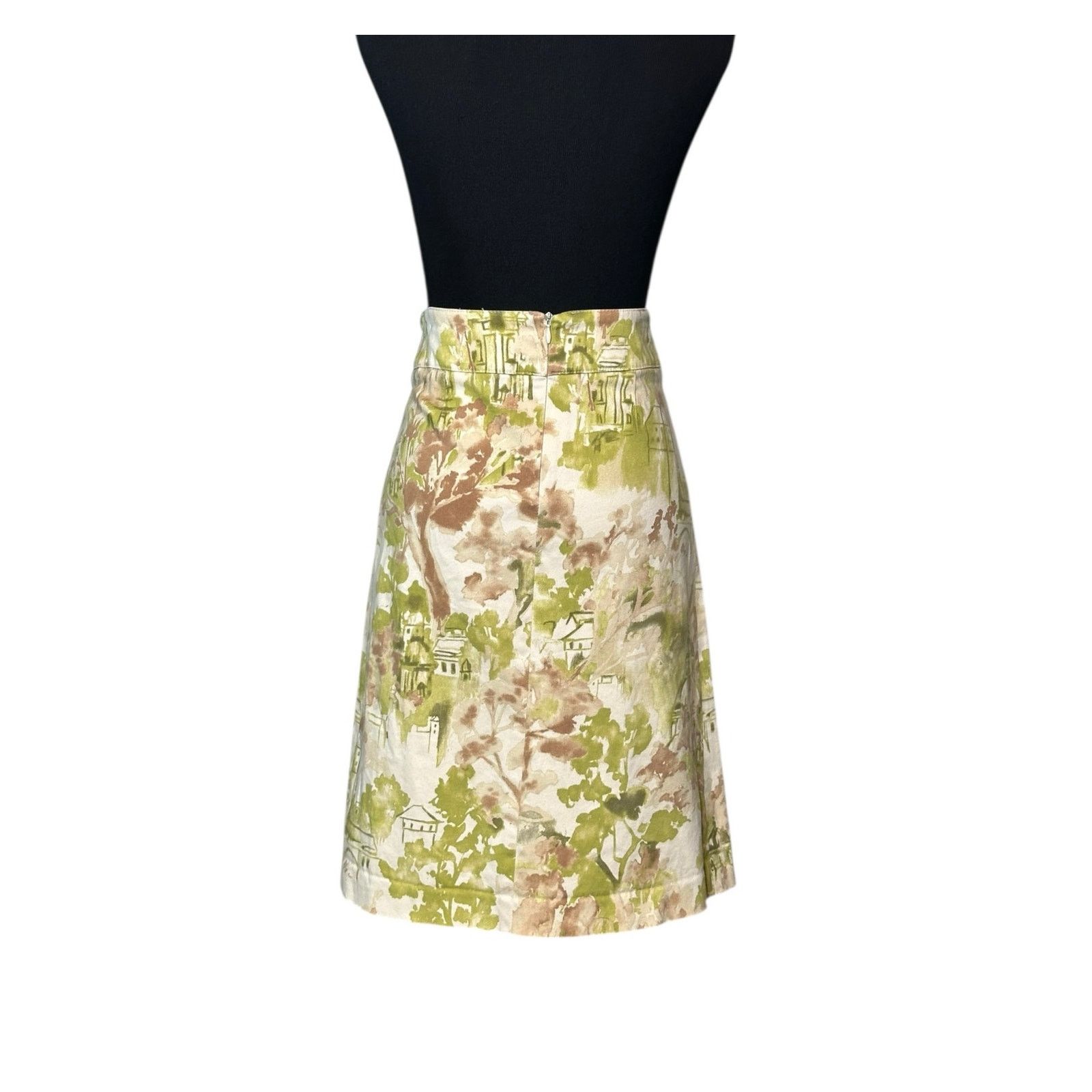 Zara Zara cream green floral print front pleated skirt size small Size 28" / US 6 / IT 42 - 2 Thumbnail
