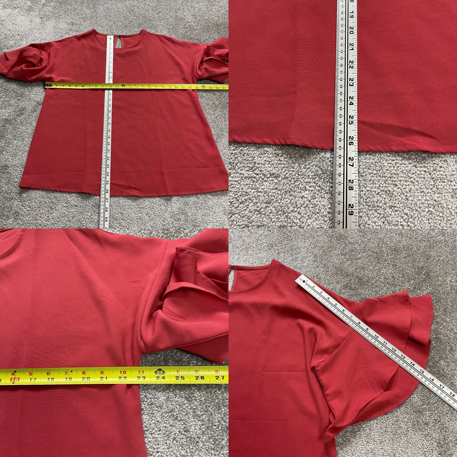 Bell Unbranded Blouse XL Womens Solid Red Ruffle Bell Sleeve Round Neck Casual Size XL / US 12-14 / IT 48-50 - 8 Thumbnail