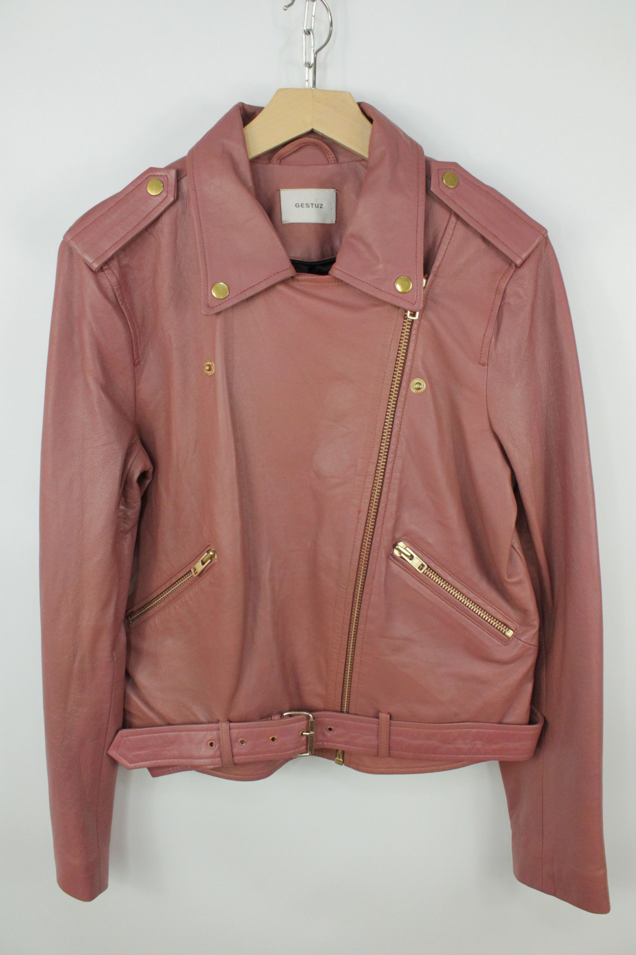 Gestuz Gestuz Edelly Colar Leather Biker Women's Belted Jacket Size L / US 10 / IT 46 - 3 Thumbnail