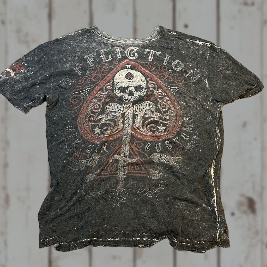 Affliction Affliction Crazy Thrashed AOP Skull Sword American Customs Men 2XL Shirt T-Shirt Short Sleeve Multicolor Graphic Print Mens Size US XXL / EU 58 / 5 - 1 Thumbnail