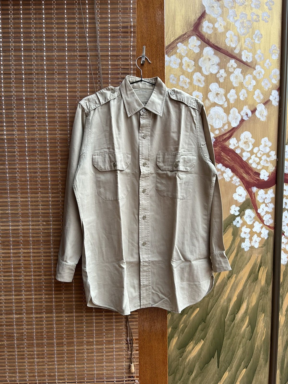Vintage Vintage 50s US Army Khaki Cotton Twill Long Sleeve Shirt Size US S / EU 44-46 / 1 - 1 Thumbnail