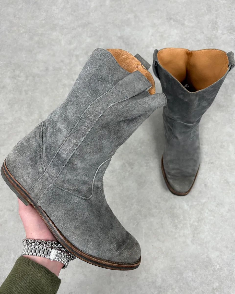 2000s Maison Margiela Grey Suede Leather Western Boots