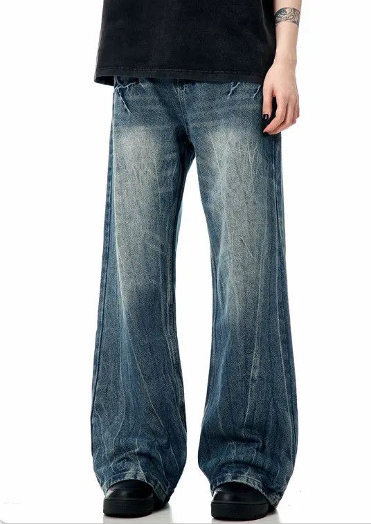 Japanese Brand Vintage heavy washed lightning crack cleanfit straight jeans Size US 32 / EU 48 - 3 Thumbnail