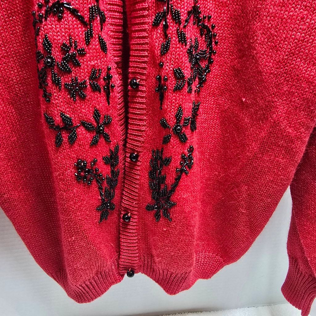 The Unbranded Brand Women's Dana Scott Red & Black Beaded Cardigan Sweater M Size M / US 6-8 / IT 42-44 - 6 Thumbnail