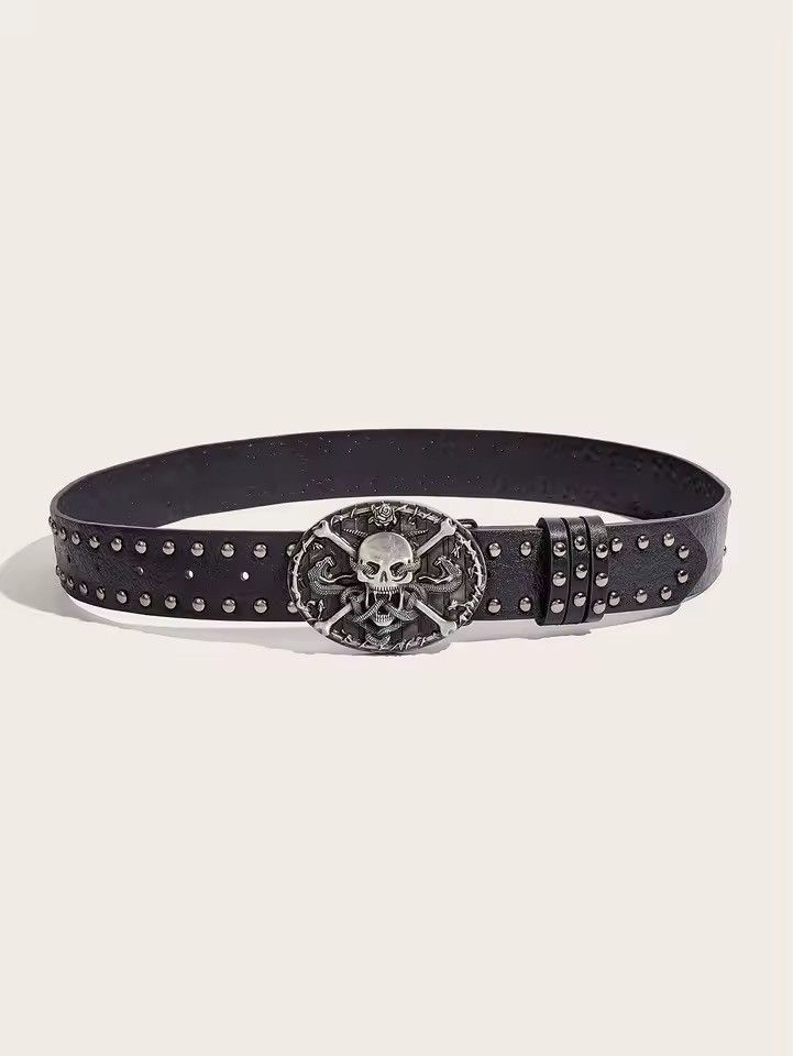 Japanese Brand Skull Casual Gothic PU Leather Belt Size 30 - 2 Thumbnail