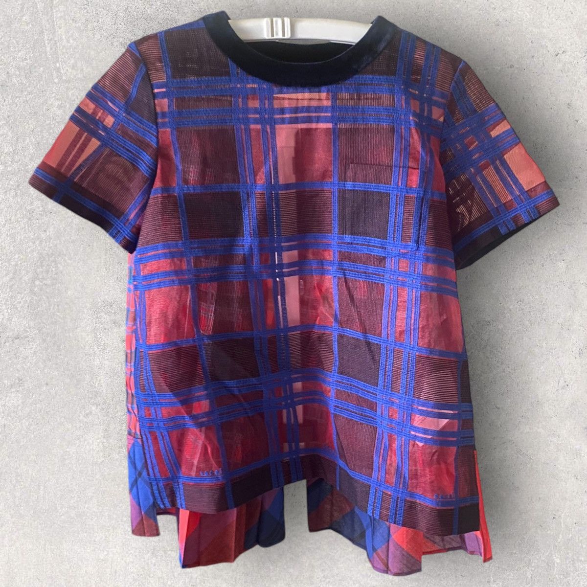 Sacai Pre Fall 2018 Red/Blue Plaid Back Pleated Oversize Blouse Size S / US 4 / IT 40 - 1 Thumbnail