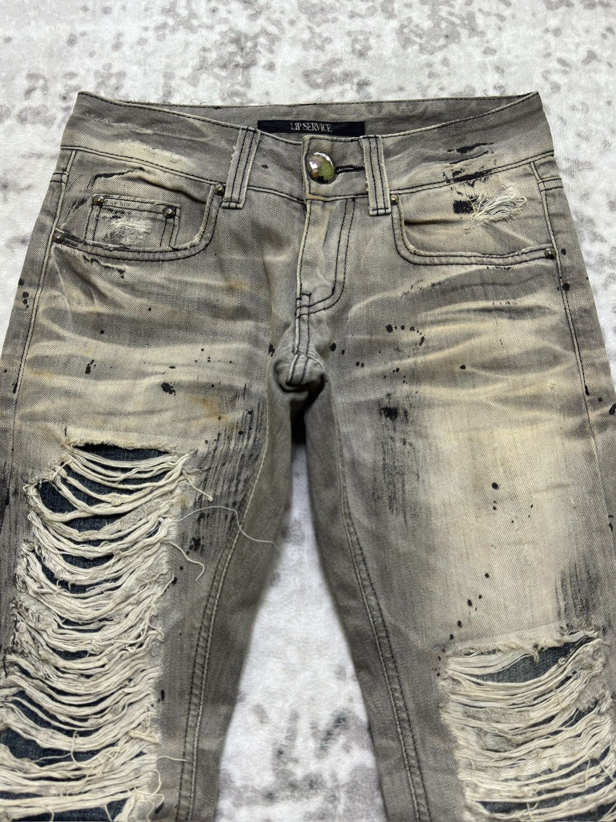 Hysteric Glamour Lip Service Distressed Thrashed Denim Y2K Slim Fit Jeans Size US 27 - 3 Thumbnail