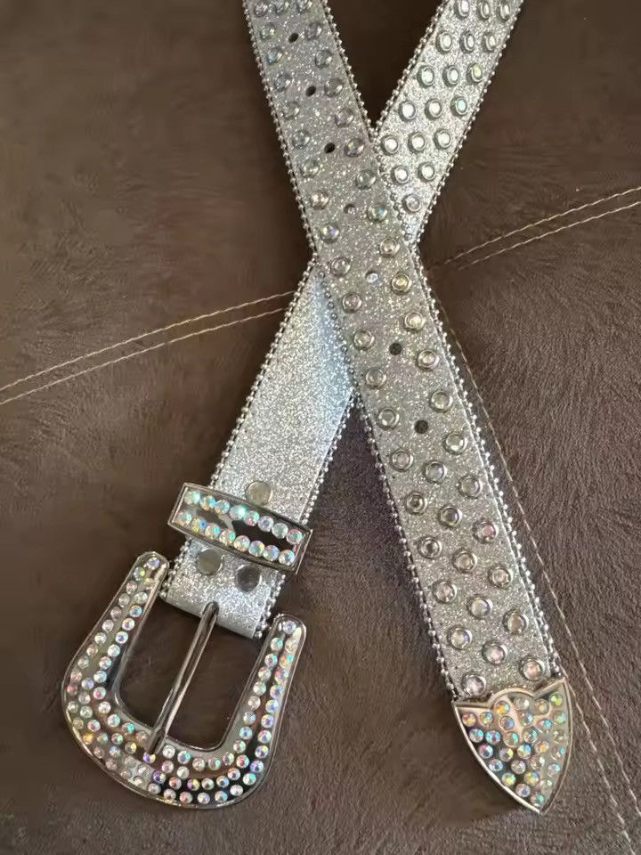 Other Y2K Rhinestone PU Leather Belt - 115 cm Size ONE SIZE - 1 Thumbnail