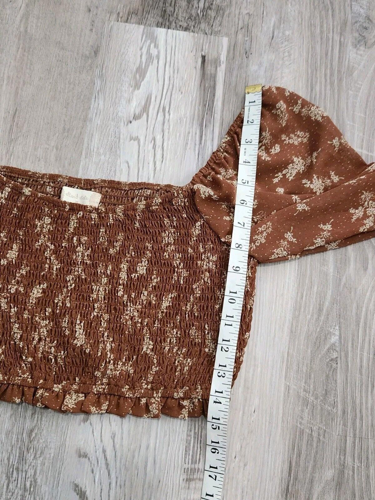 Designer Alta'rd State Crop Top Medium Brown Puff Sleeves Sheer Size M / US 6-8 / IT 42-44 - 5 Thumbnail