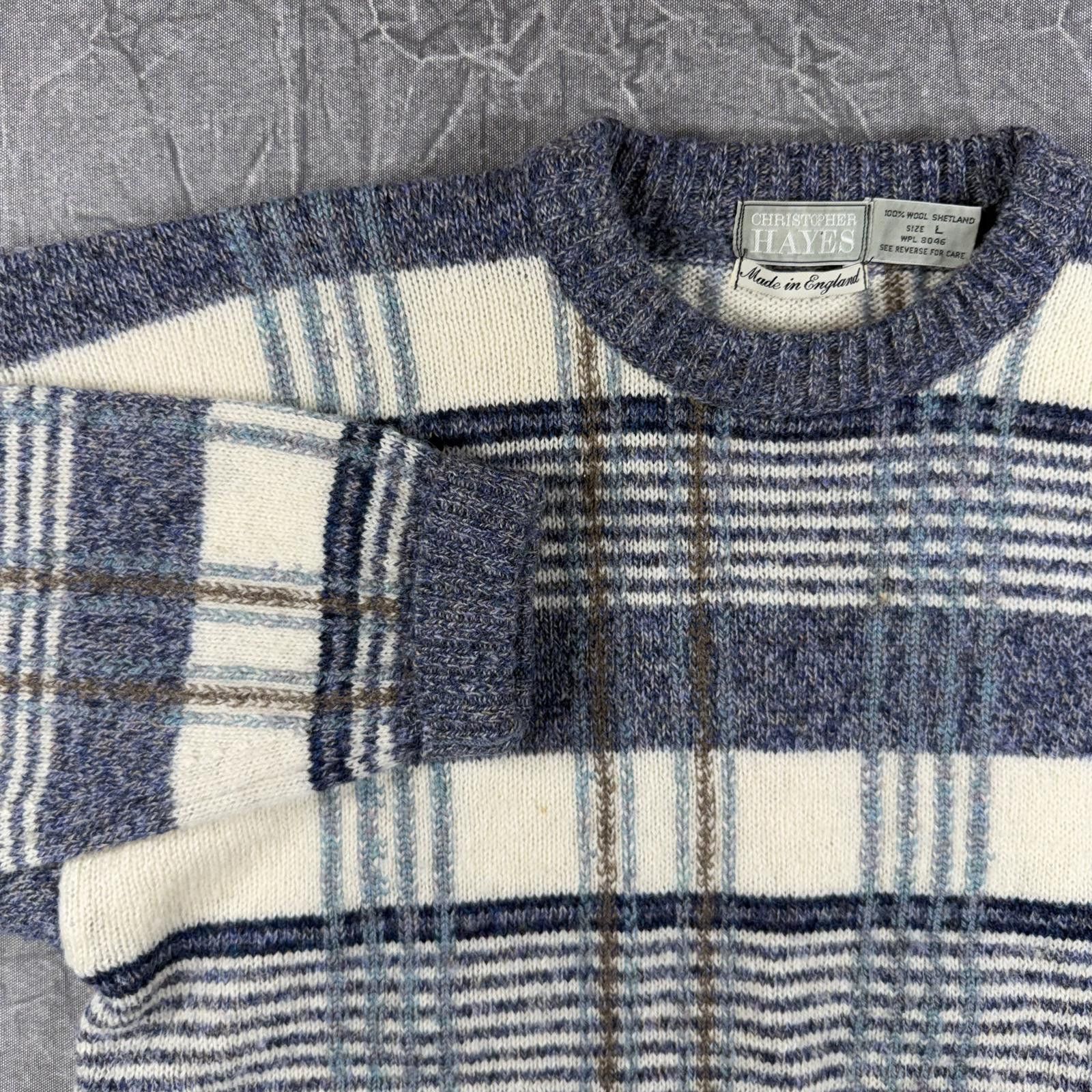 Other Christopher Hayes Sweater Men's L Blue Cream Shetland Wool Size US M / EU 48-50 / 2 - 1 Thumbnail