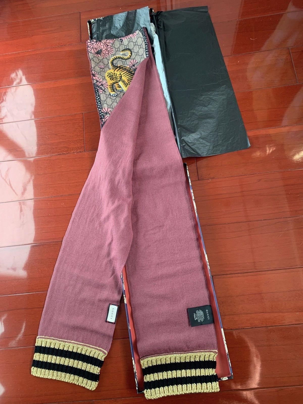 Gucci Gucci Wool GG Monogram Bengal Tiger Scarf Brown Size ONE SIZE - 4 Thumbnail