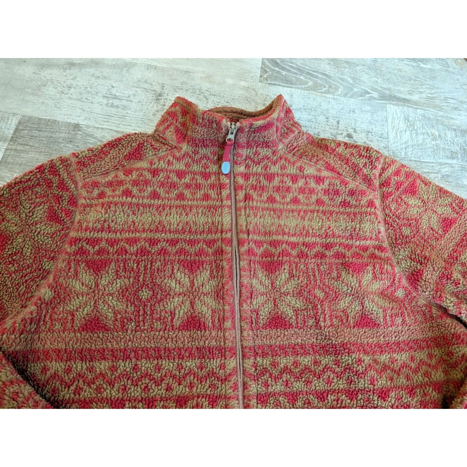 Lands' End Lands' End Fleece Full Zip Holiday Jacket Sweater Red Womens Size L Mid-Length Snowflakes Fair Isle Jacket/Coat Christmas Long Sleeve Regular Fit Size L / US 10 / IT 46 - 2 Thumbnail