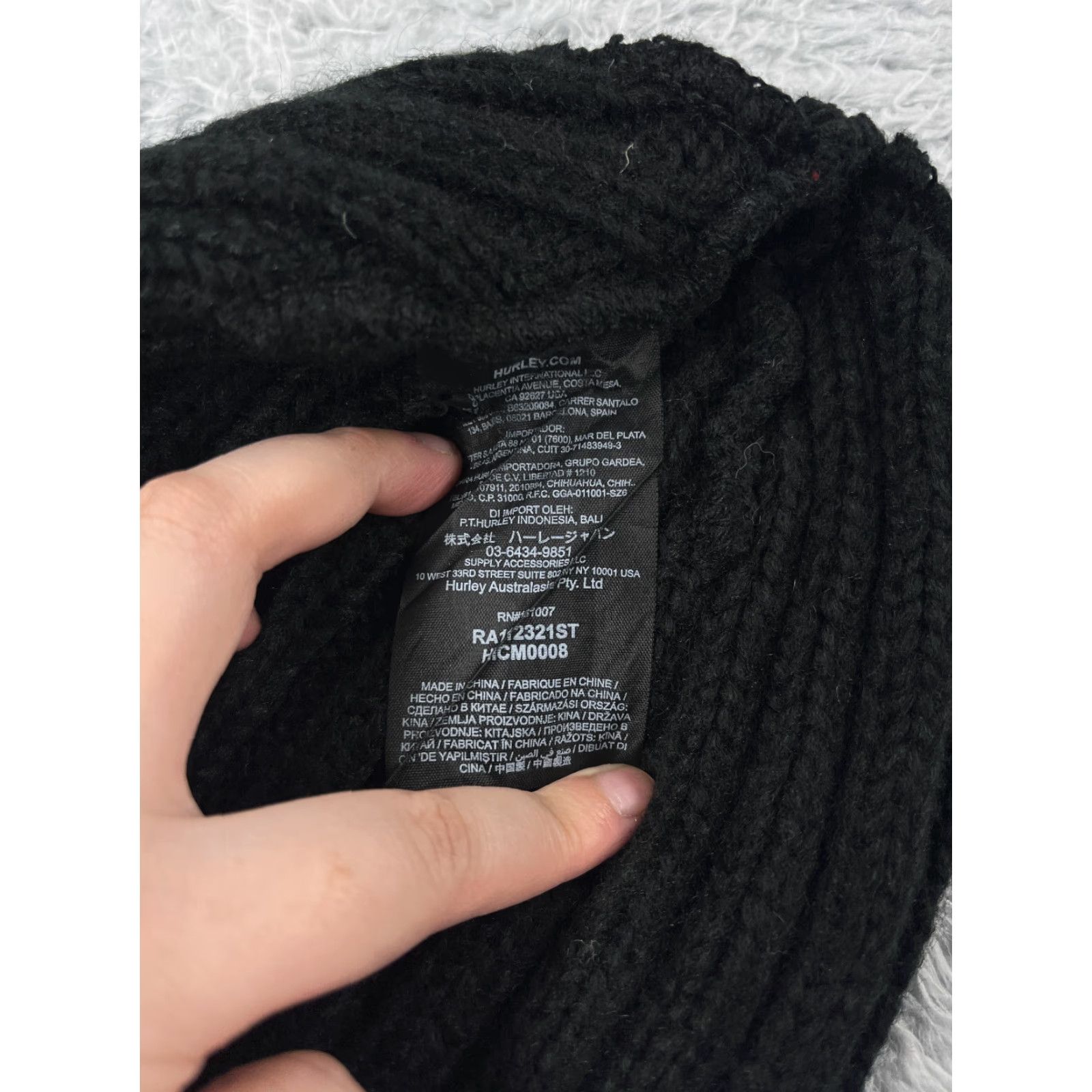 Hurley Hurley Beanie Adult One Size Black Logo Ribbed Knit Acrylic Outdoors Ski Mens Beanie Hat Winter Accessories Size ONE SIZE - 7 Thumbnail