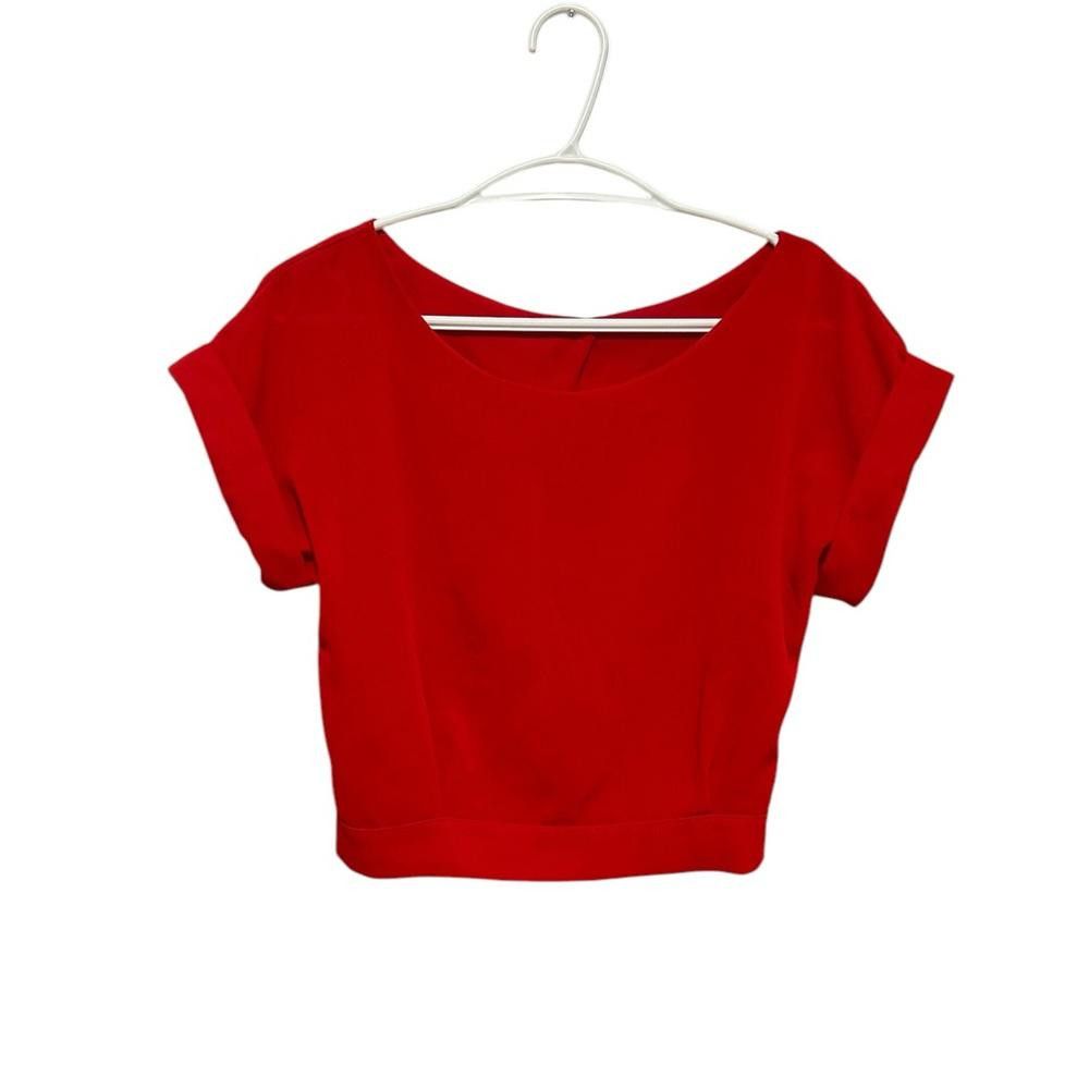Designer Red short sleeve open back blouse Size S / US 4 / IT 40 - 1 Thumbnail