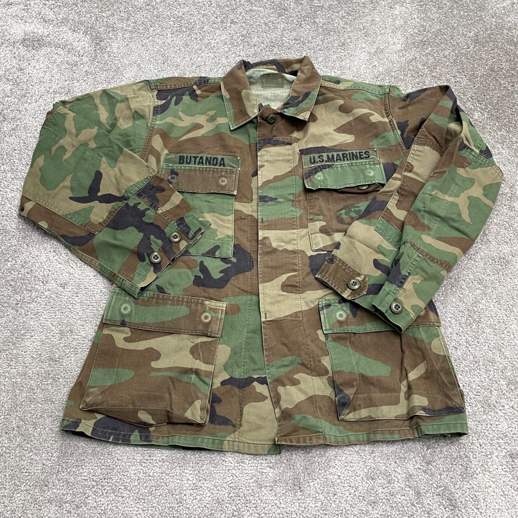 Vintage US Marine Army Military Jacket Mens Small Green Camouflage Button Down Size US 29 - 2 Thumbnail