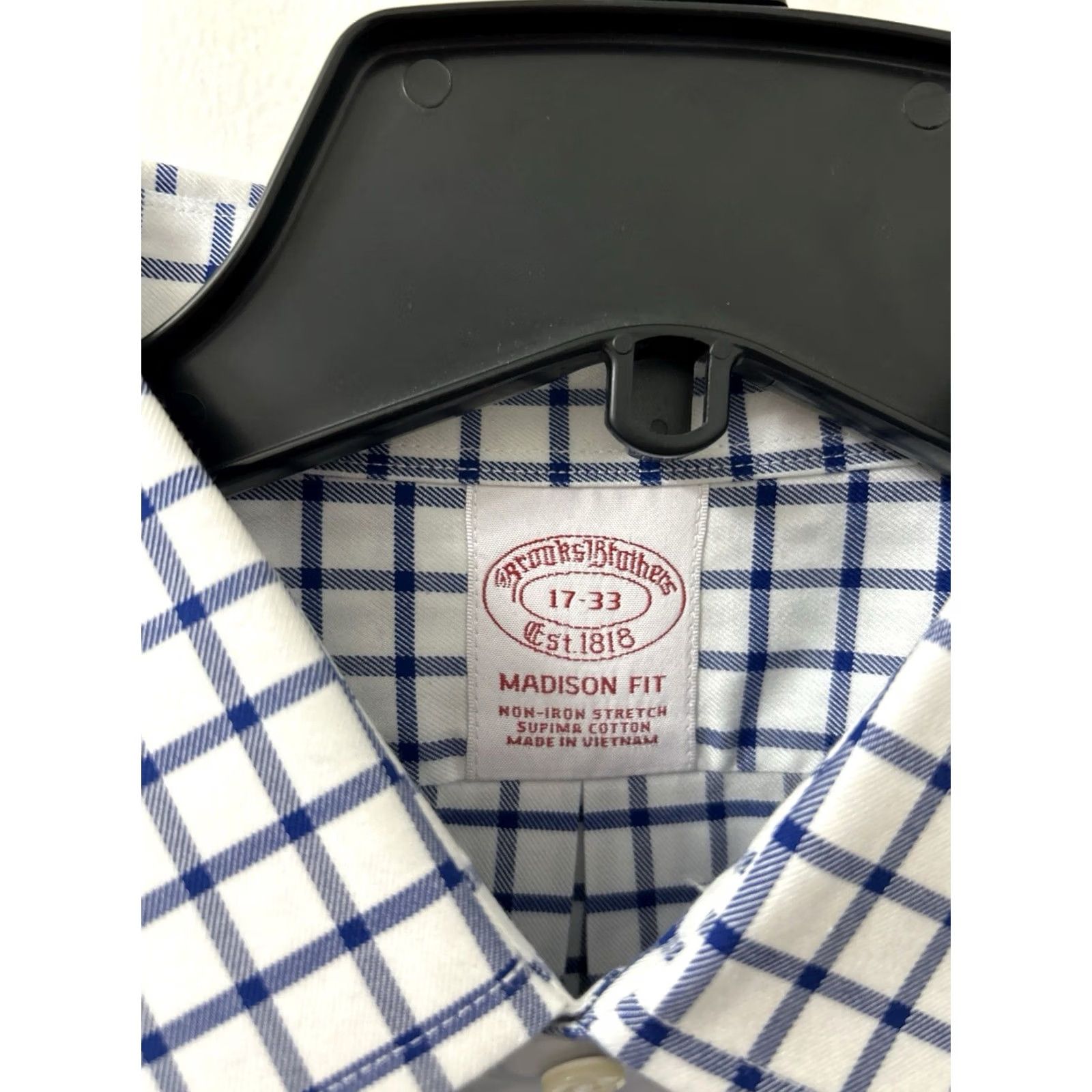 Brooks Brothers Brooks Brothers Shirt Mens 17 Blue Plaid Madison Fit Supima Non Iron Stretch Dress Shirt Size US XL / EU 56 / 4 - 5 Thumbnail
