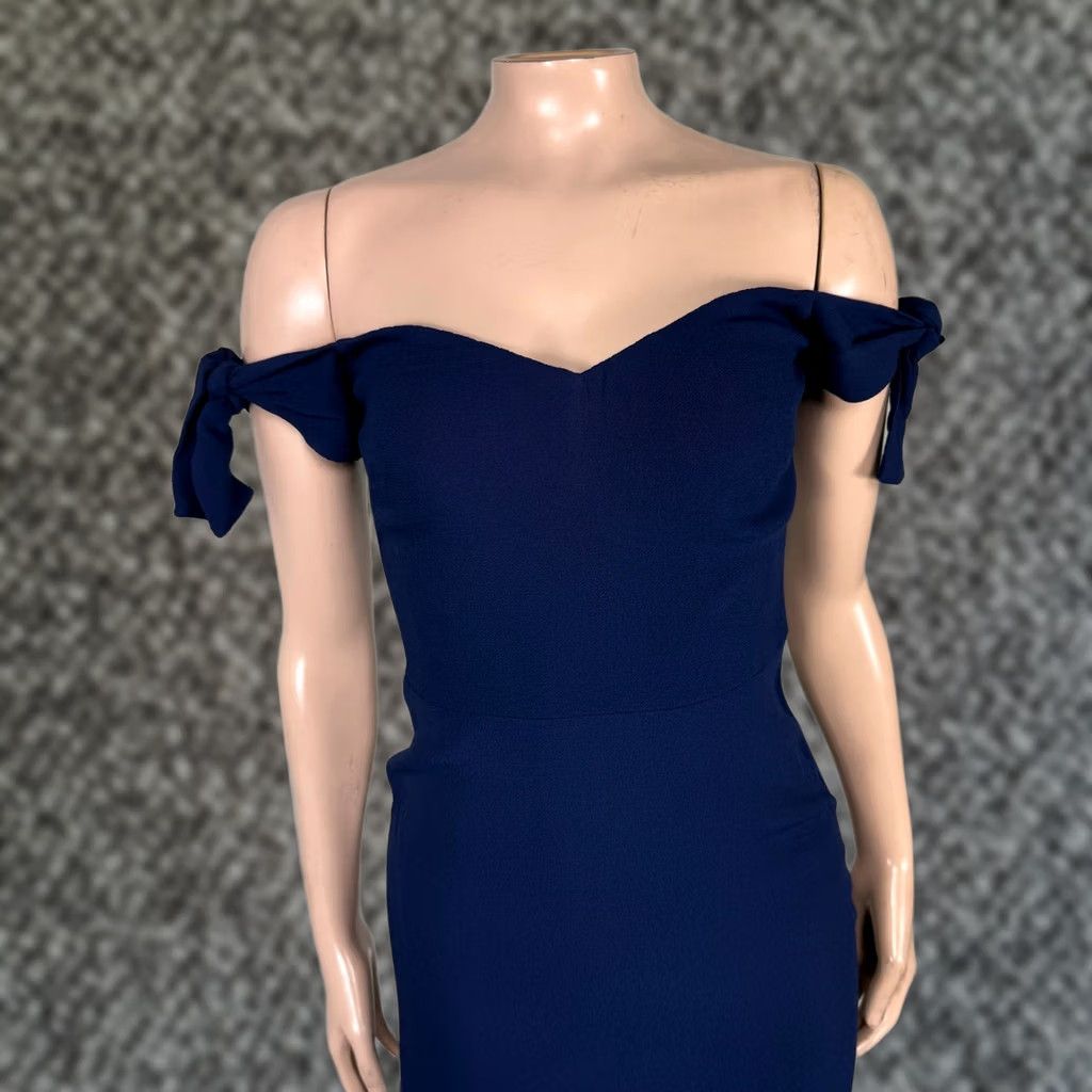 Reformation Reformation Dress 4 Navy Mini Viscose Off The Shoulder Party Tie Women's Size S / US 4 / IT 40 - 1 Thumbnail