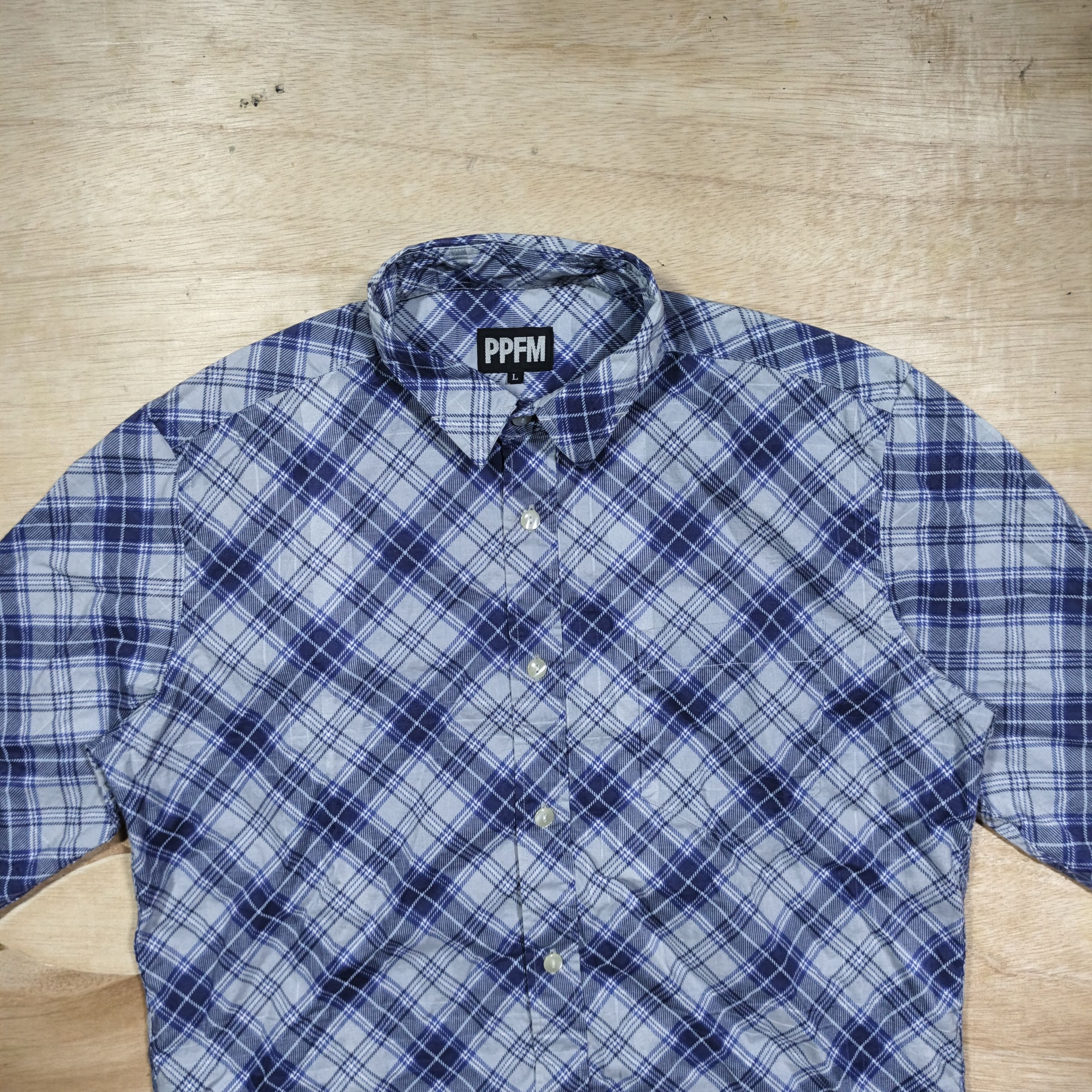 PPFM PPFM Blue Diamond Plaid 3/4 Sleeve Shirt Size US L / EU 52-54 / 3 - 2 Thumbnail