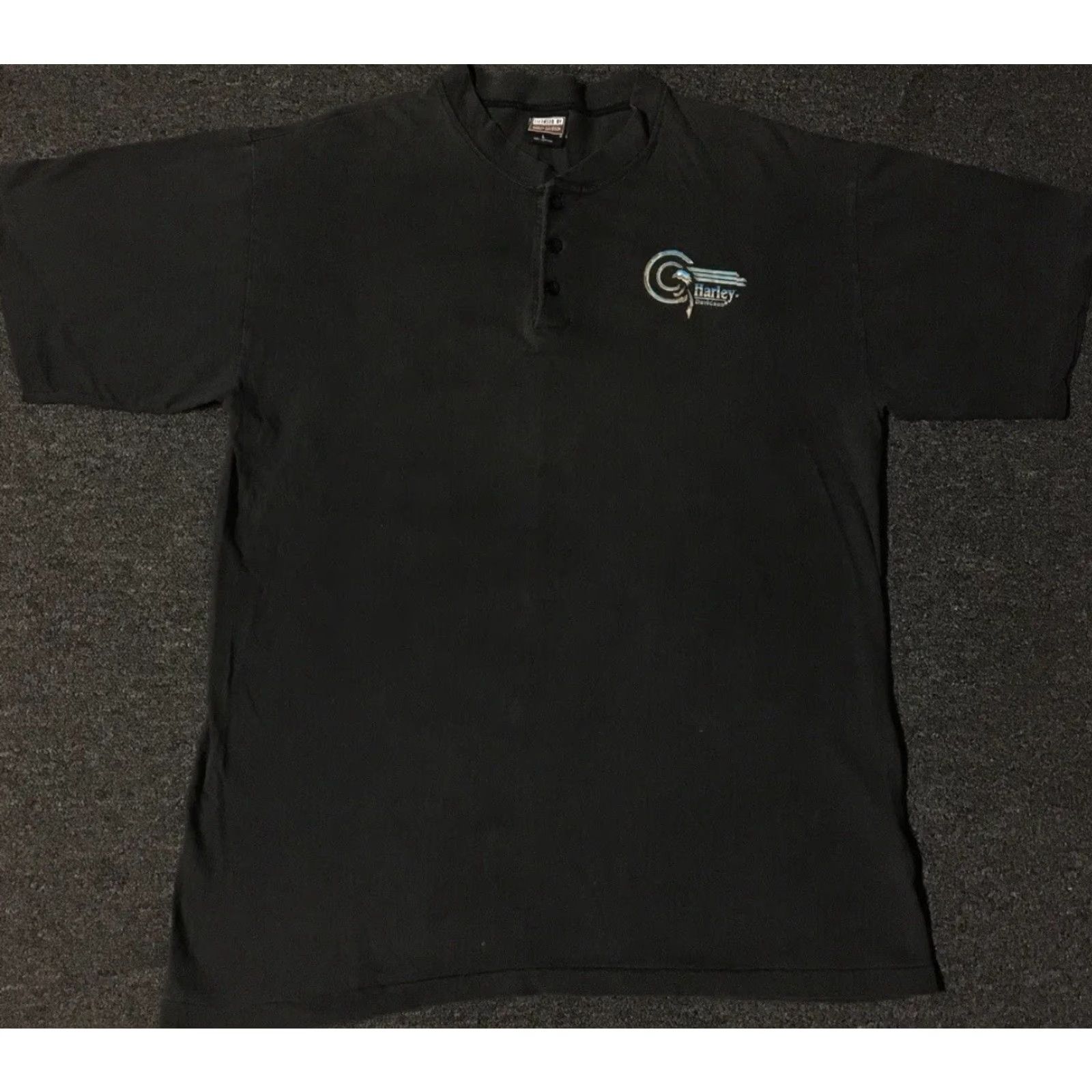 Harley Davidson VINTAGE Harley Davidson Shirt L Black 80s Biker Grunge 3D Off The Scale Planet Earth Henley Graphic Tee Mens Size US L / EU 52-54 / 3 - 2 Thumbnail