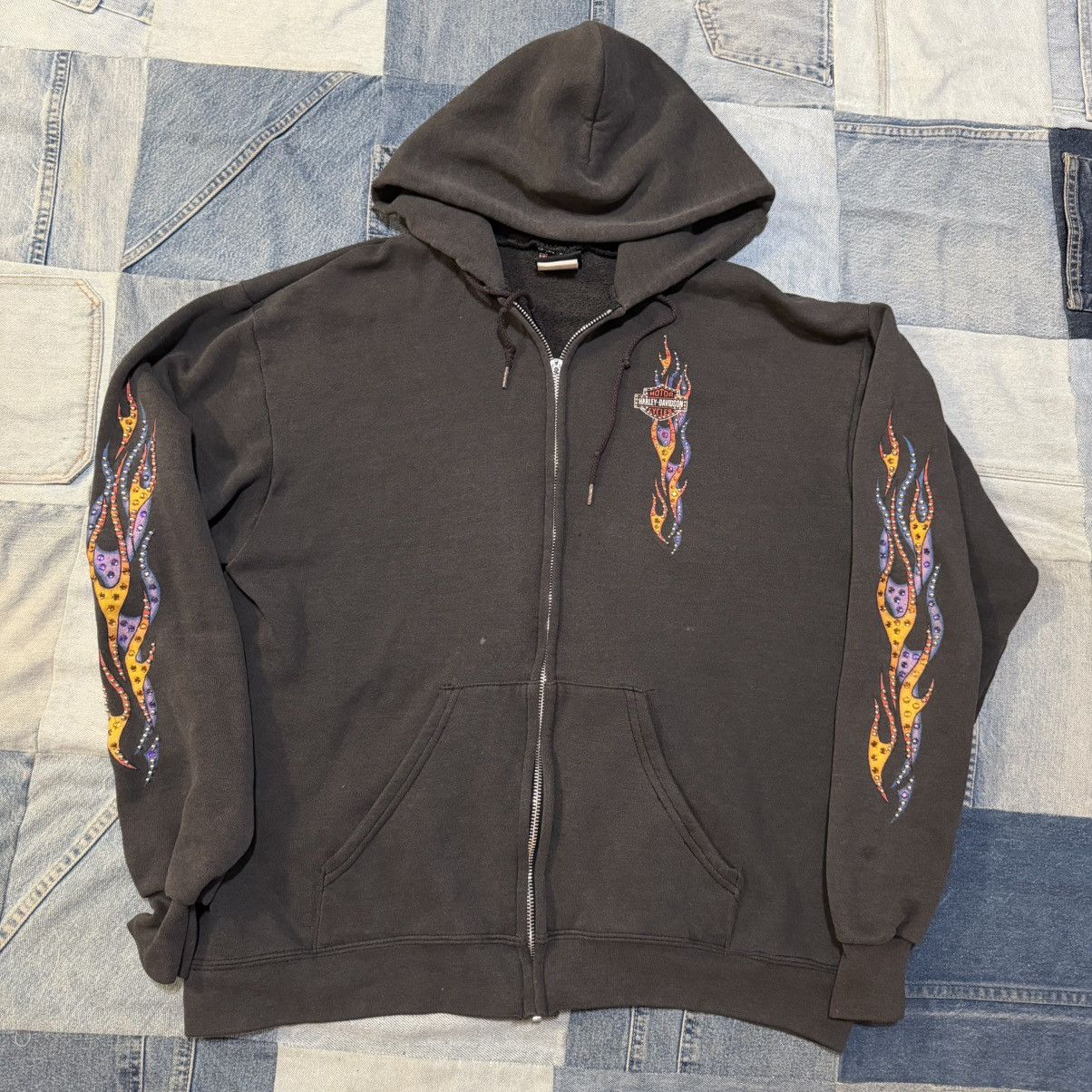 Harley Davidson Vtg Harley Davidson Rhinestone Flame Hoodie Rare Custom M Size US M / EU 48-50 / 2 - 1 Thumbnail